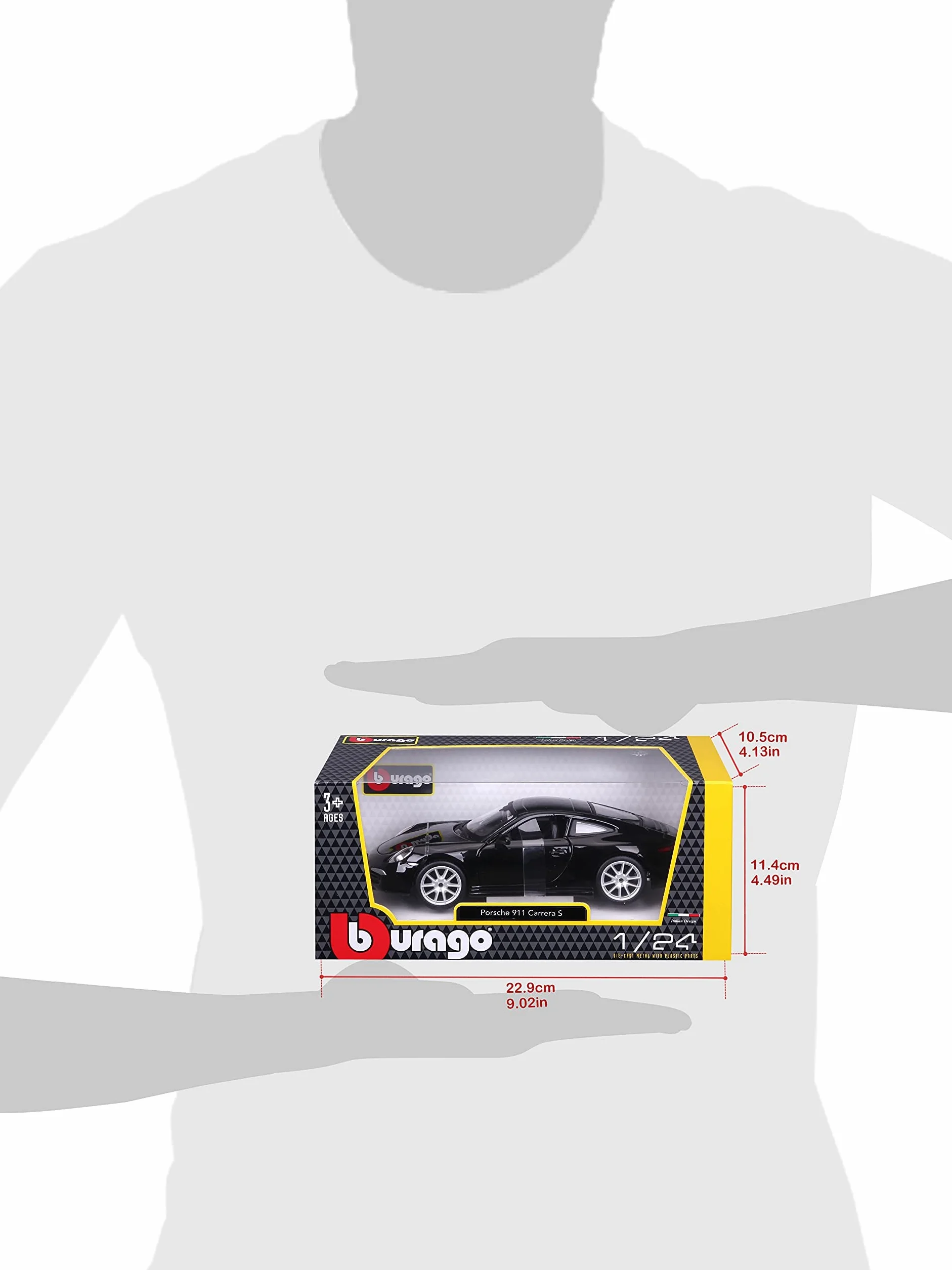 Bauer Spielwaren 18-21065B Porsche 911 Carrera S model samochodu w skali 1:24, czarny, M