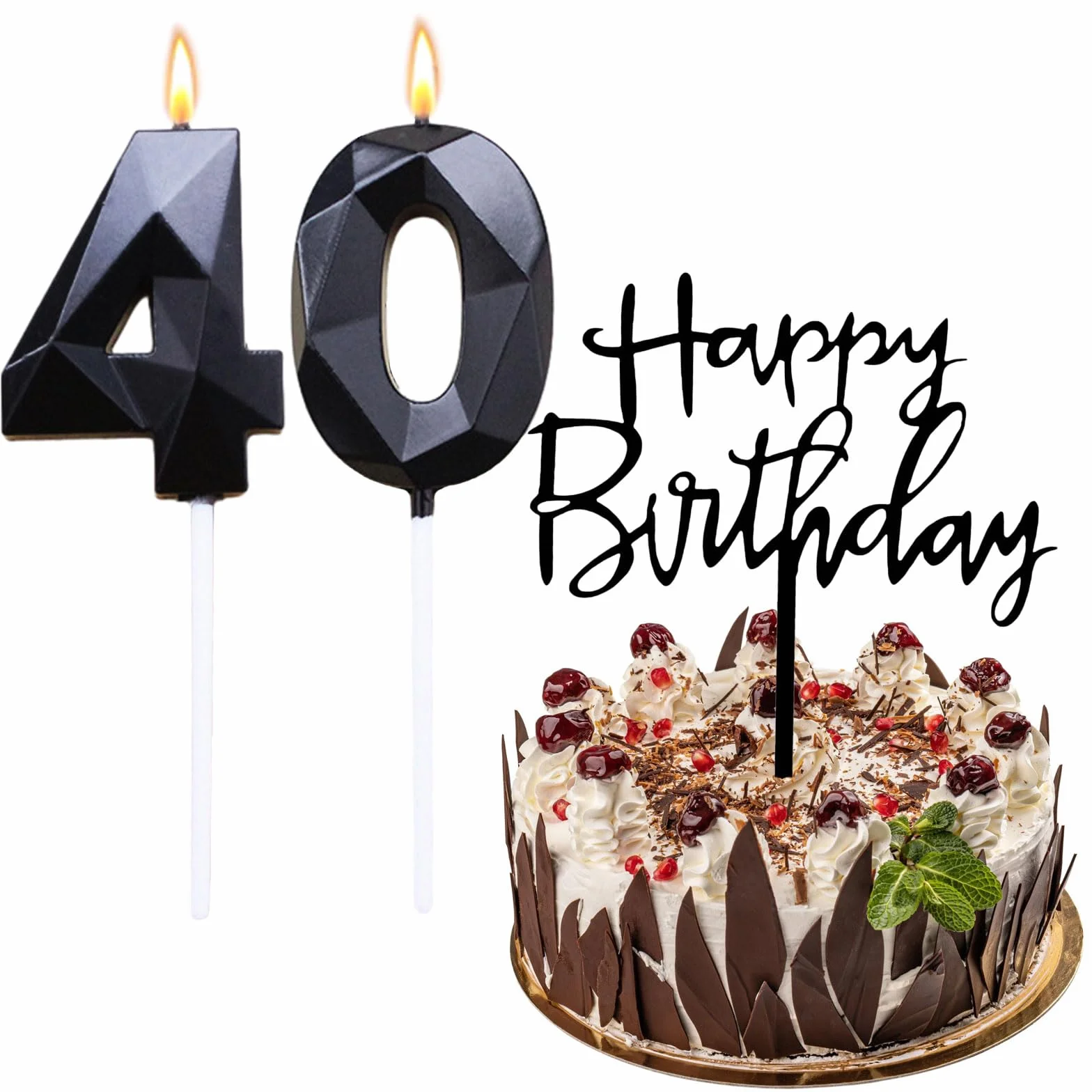 Bolosa 40. urodziny świeca dla mężczyzny i kobiety – Happy Birthday, świece cyfrowe na imprezę (czarna)