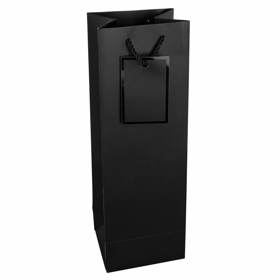 Ideen mit Herz torebki prezentowe | 36 x 12 x 10 cm | torebki prezentowe na butelki | 10 sztuk | idealne do wręczania wina, szampana i sektu (czarne matowe)