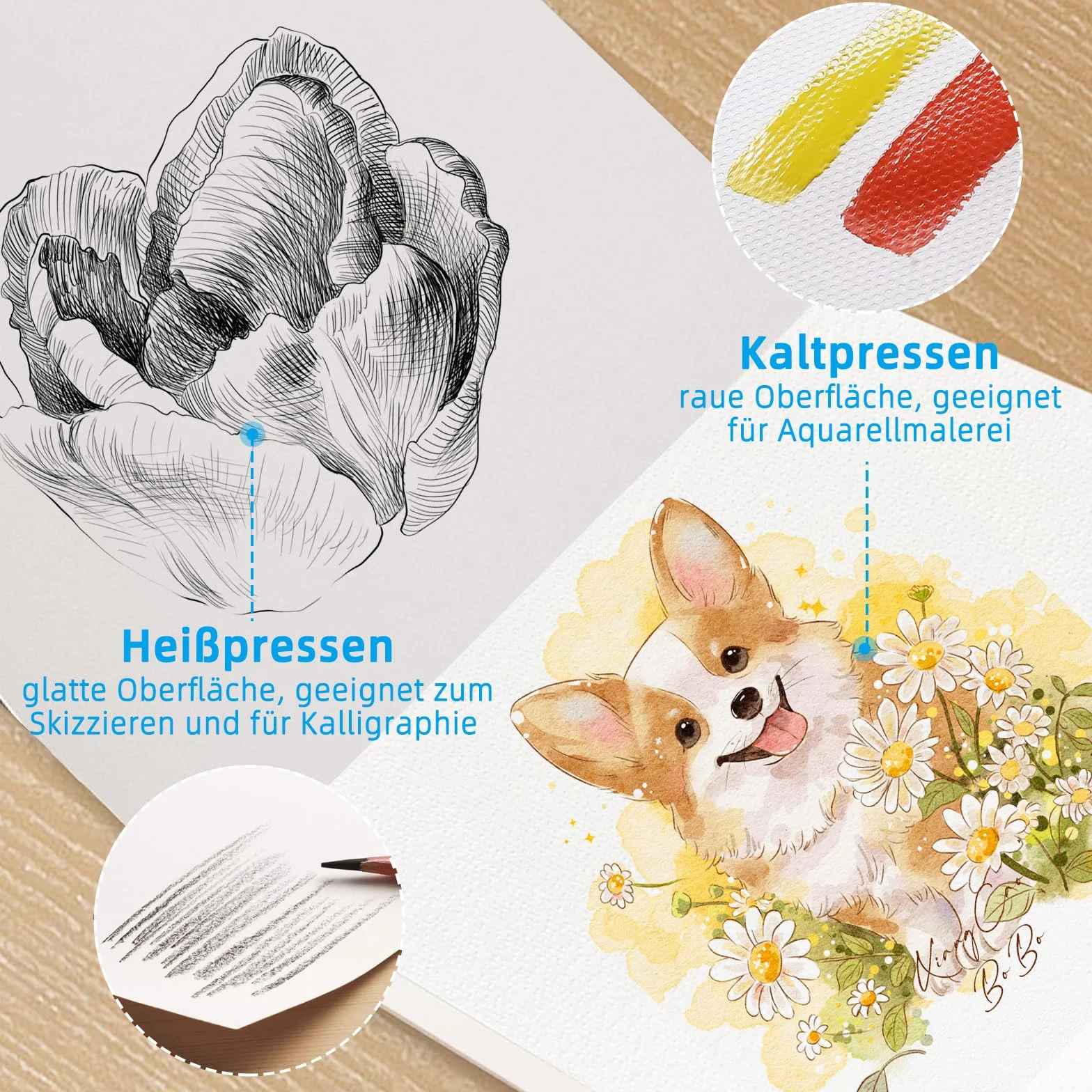 Papier akwarelowy A4, 300 g, 50 arkuszy, blok akwarelowy, A4, akwarela, papier akwarelowy, do akwareli, gwaszu, akrylu, rysowania, dzieł sztuki, dla studentów (21 x 29,7 cm)