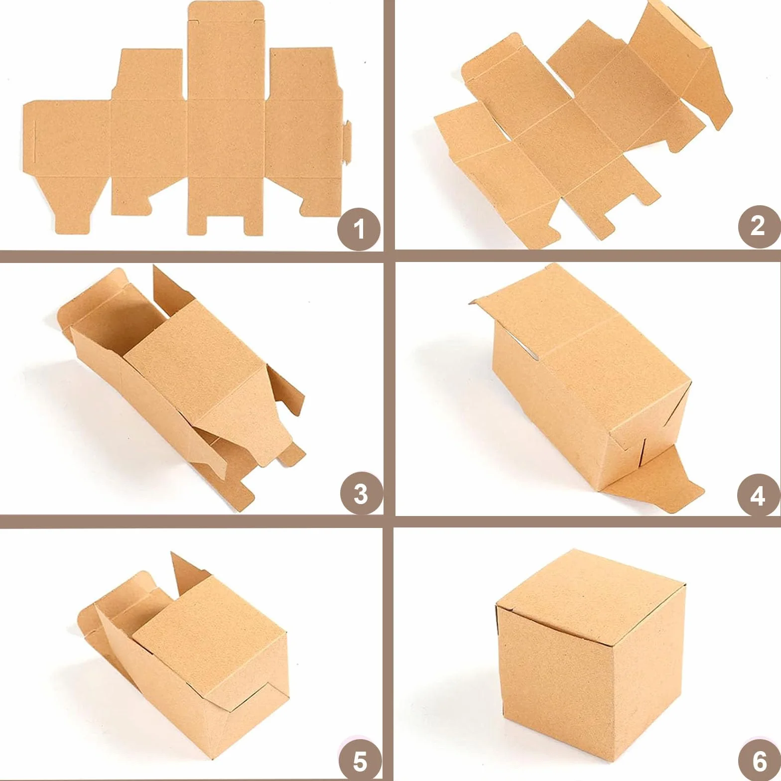 Zestaw 50 sztuk pudełek prezentowych, 7 x 7 x 7 cm, małe pudełka kartonowe, kartonowe pudełka z pokrywką, kwadratowe pudełka prezentowe na imprezę, wielokrotnego użytku (brązowe, 7 x 7 x 7 cm – 50