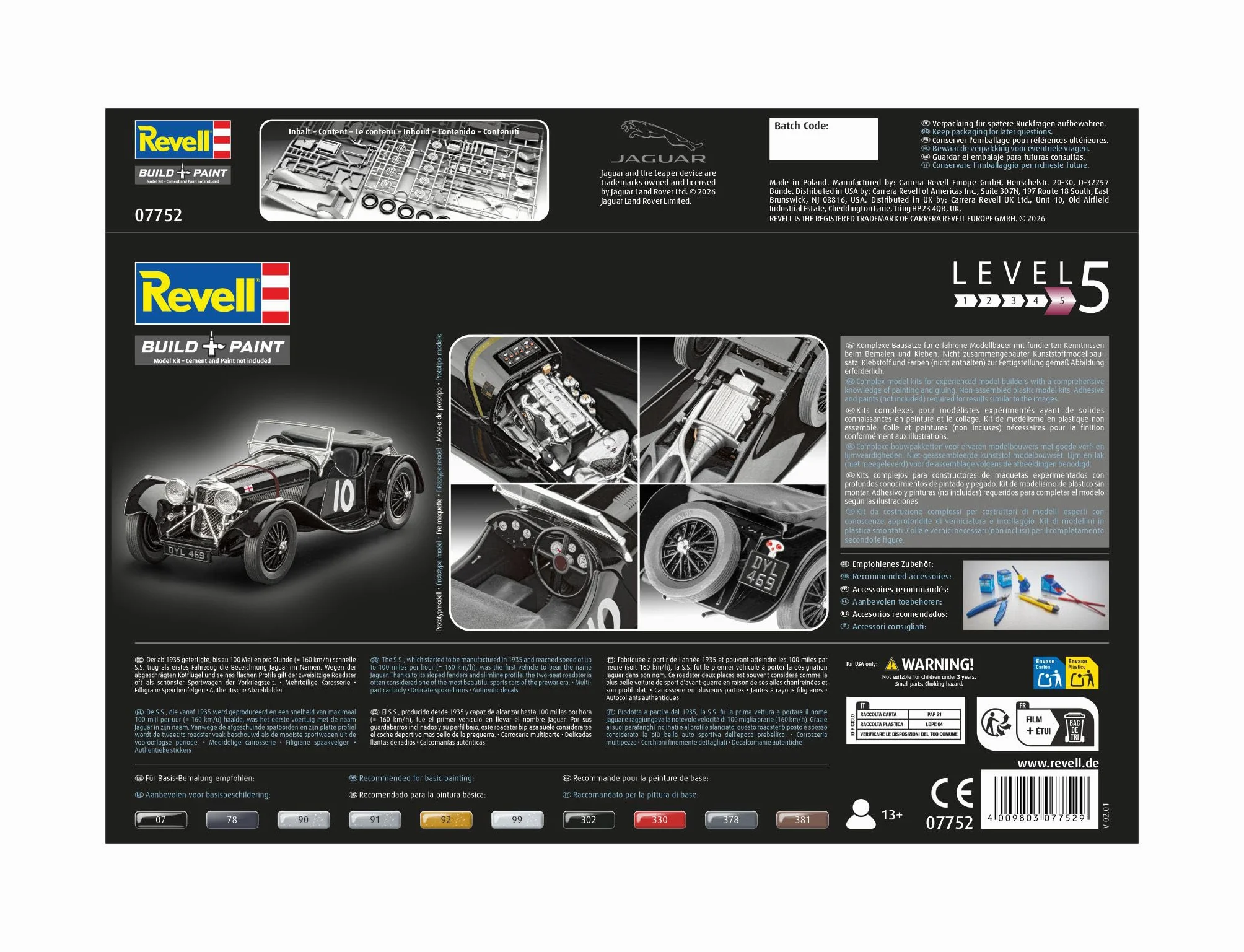 Revell 07752 Jaguar SS 100 skala 1:32 - niezabudowany/niepomalowany zestaw modeli plastikowych