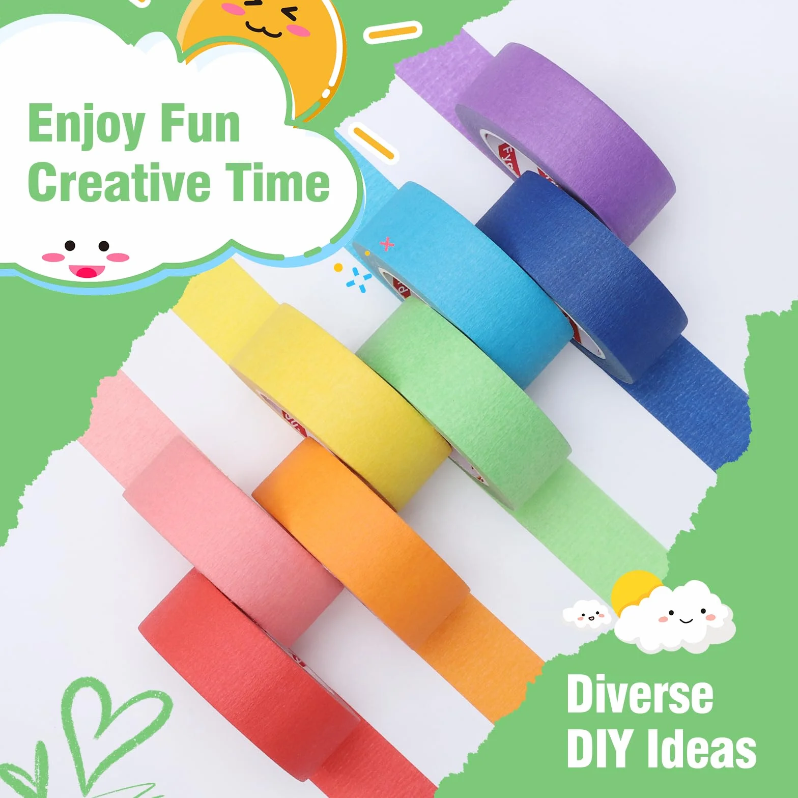 8 rolek kolorowej taśmy maskującej, 23 mm x 13 m, taśma malarska, w kolorze tęczy, taśma dekoracyjna, dla dzieci, studentów, DIY, scrapbookingu, rzemiosła