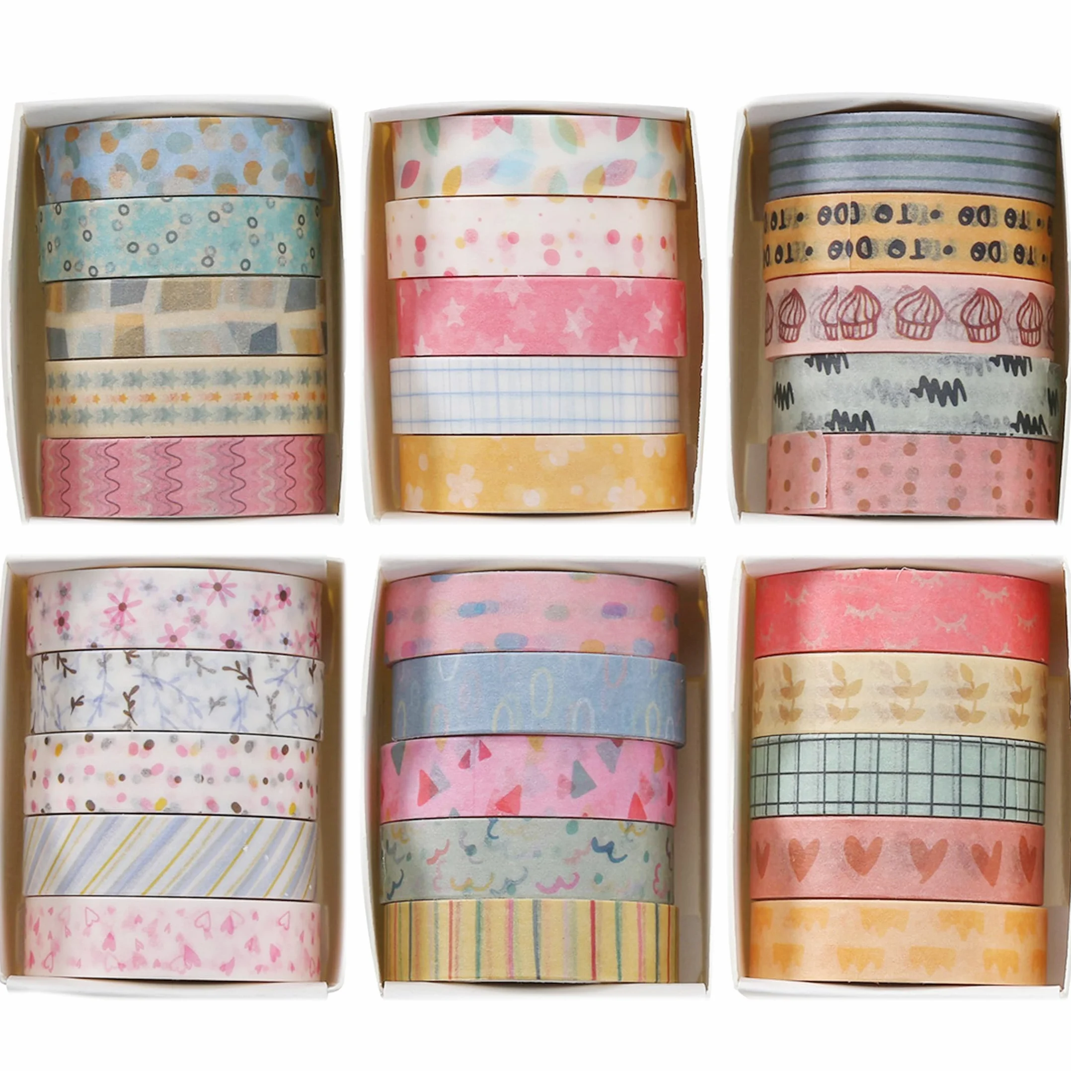 Zestaw 30 rolek taśm Washi, kreatywnych, cienkich, dekoracyjnych taśm do sztuki, rzemiosła DIY, bullet journals, planera, scrapbookingu, opakowania (kawaii One)