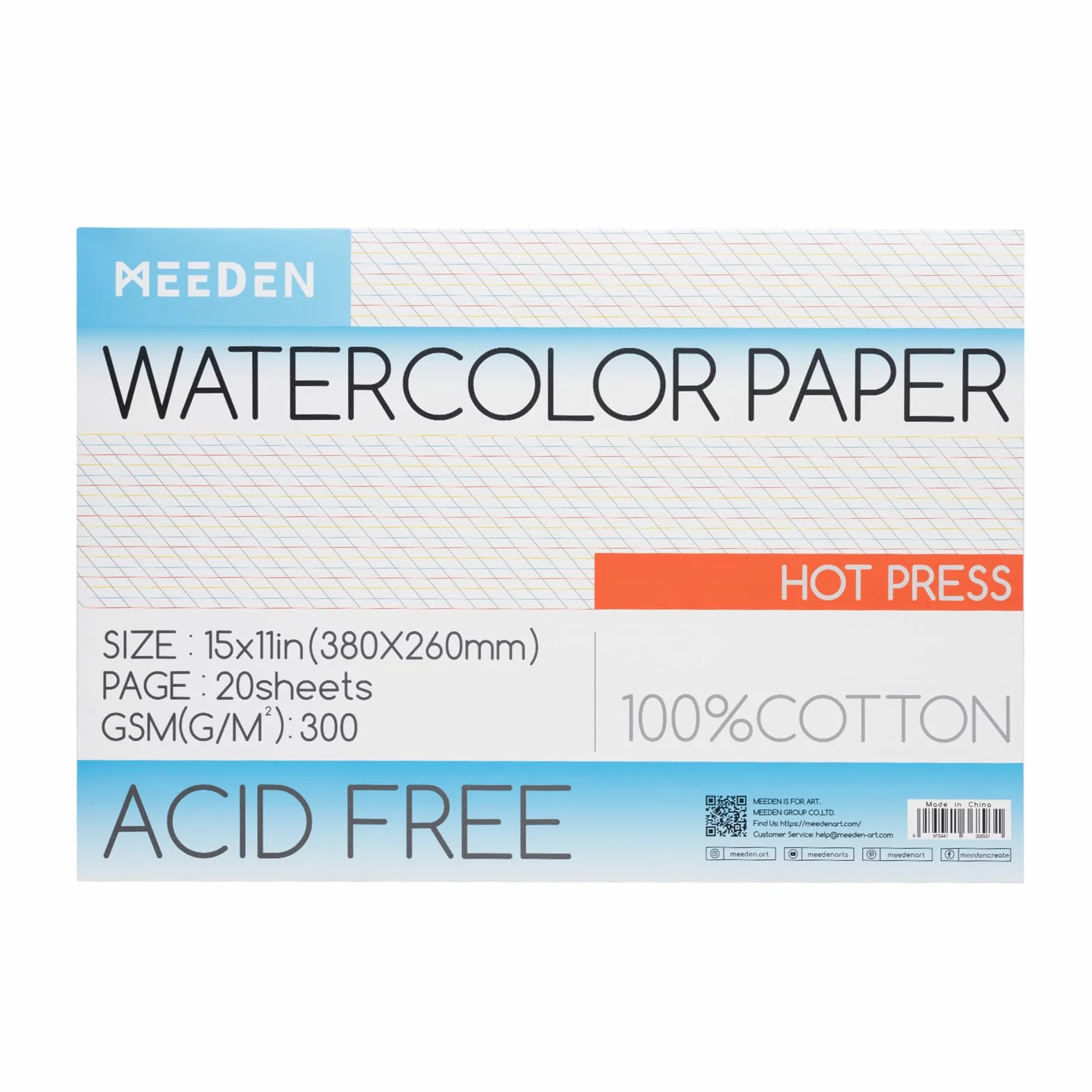 MEEDEN Papier akwarelowy Blok - 100% bawełna Papier akwarelowy Blok z 20 kartkami, 140lb/300g/m², wolne od kwasów papier artystyczny do akwareli, gouache, atramentu i więcej, 38 x 26cm Hot Press