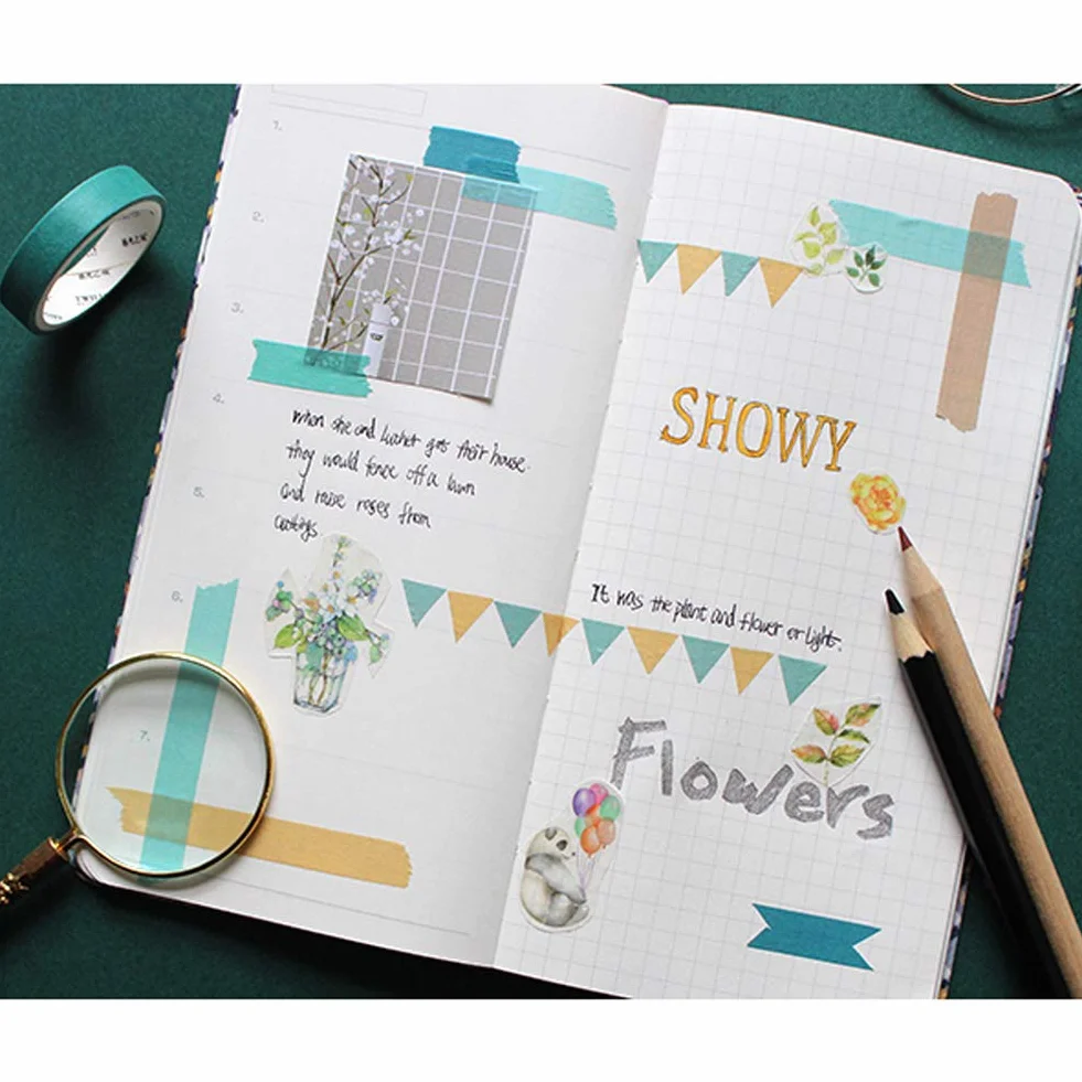 YUBBAEX Taśma Washi w naturalnym kolorze, pastelowa taśma do scrapbookingu, samoprzylepna taśma papierowa do dziennika, dekoracyjne rzemiosło, pakowanie prezentów, scrapbooking (1-zielona)