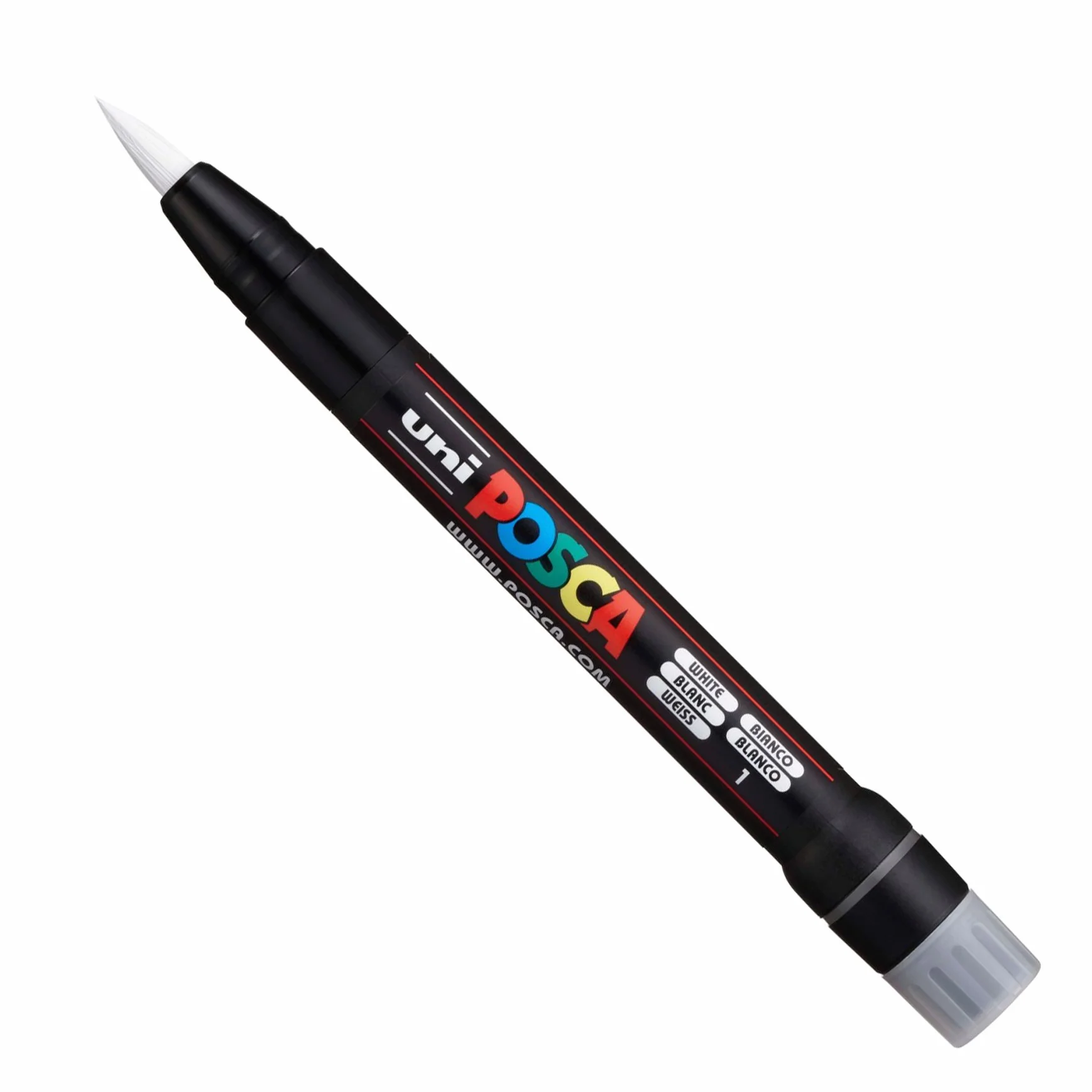 Posca Uni PCF-350 Marker z końcówką pędzla - długopis do tkaniny, szkła, metalu - czarno-biały zestaw (po 1 szt.)