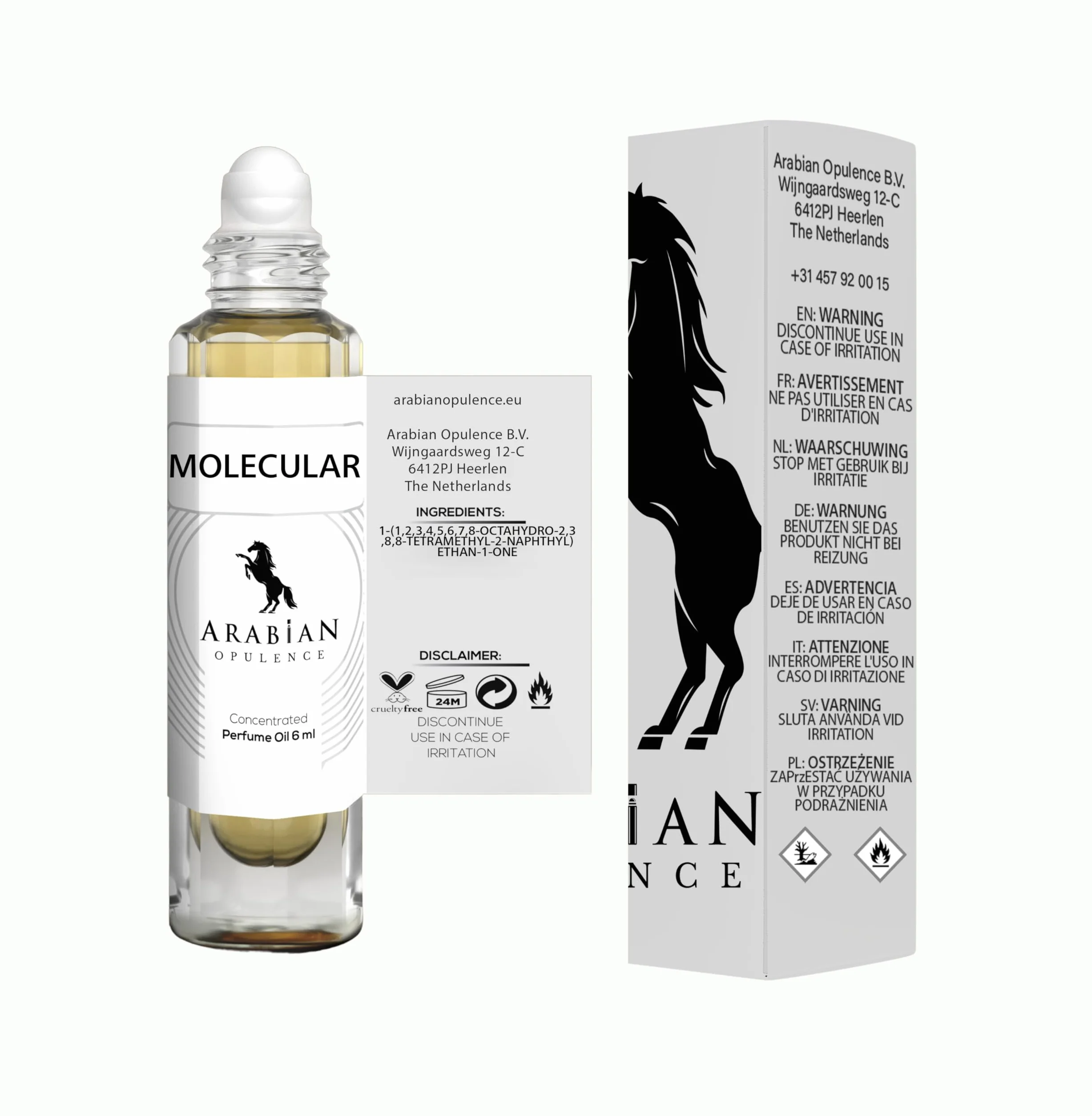 Arabian Opulence FR201 MOLECULAR olejek perfumowany w kulce, skoncentrowany olejek do ciała, długotrwały olejek na bazie oleju, dla mężczyzn i kobiet, butelka podróżna, bez alkoholu, 6 ml