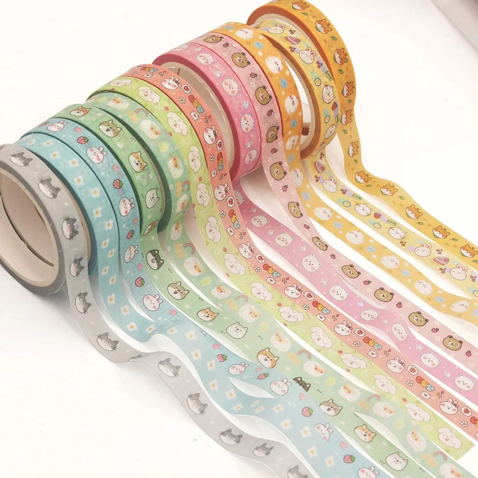Zestaw uroczych taśm Washi, 18 rolek, złote zdobienie, kawaii, dekoracyjne taśmy maskujące do sztuki, rękodzieła, dzienników, planerów, scrapbookingu, pakowania szczeniąt