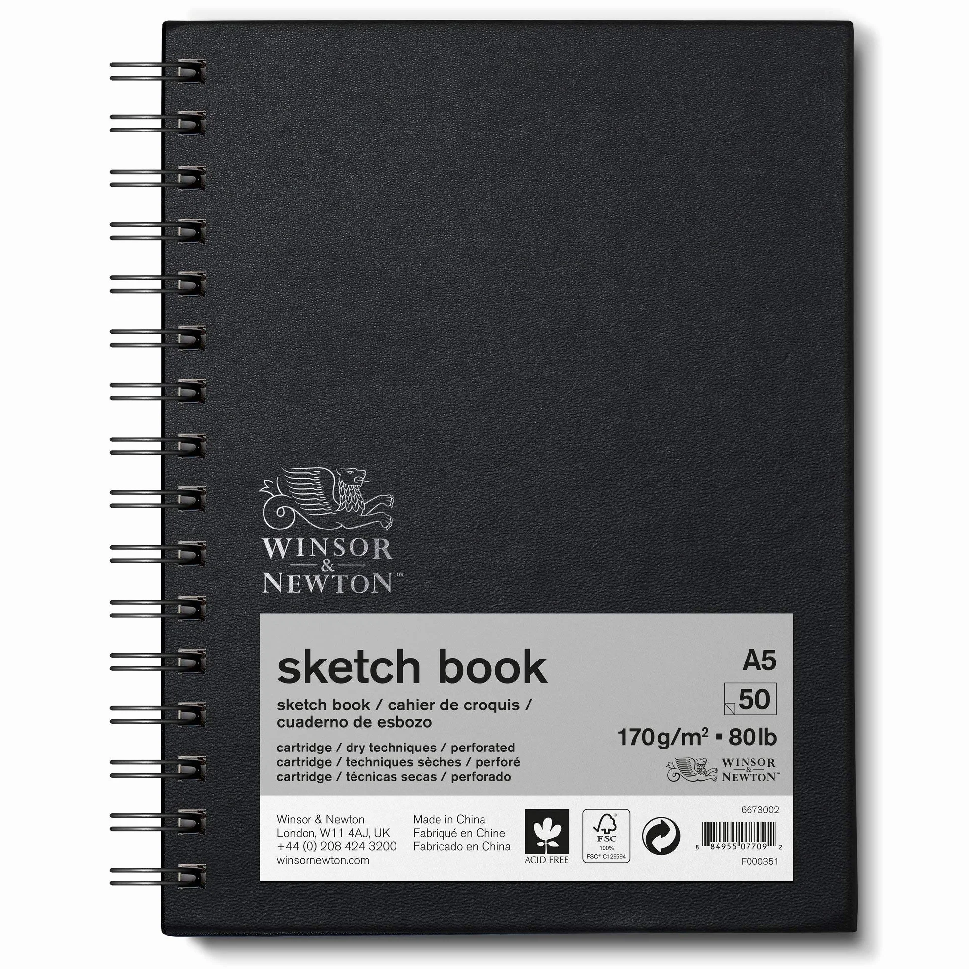 Winsor & Newton 6673002 szkicownik ze spiralą – 50 arkuszy papieru do szkicowania, 170 g/m² z mikroperforowanymi arkuszami w formacie DIN A5