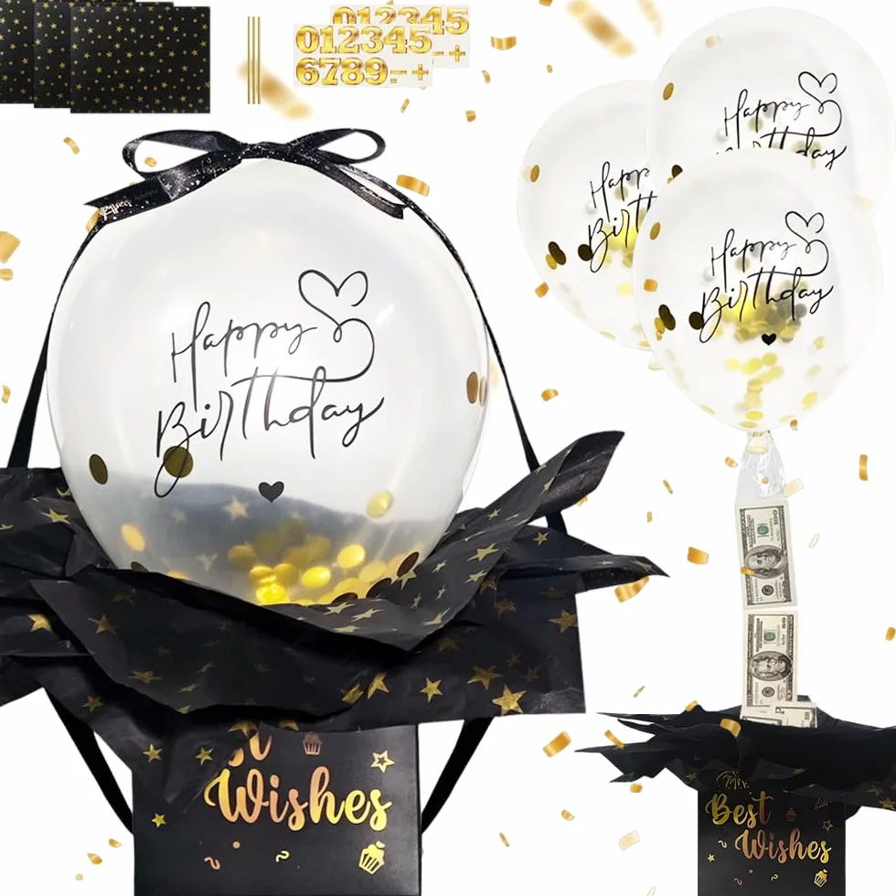 Pudełka na pieniądze z okazji urodzin, pudełko na prezent z balonem, kreatywne pudełko DIY, Geldgeschenke Geburtstag, Überraschungsbox mit Luftballons, rodzina, przyjaciele, romantyczne okazje (A)