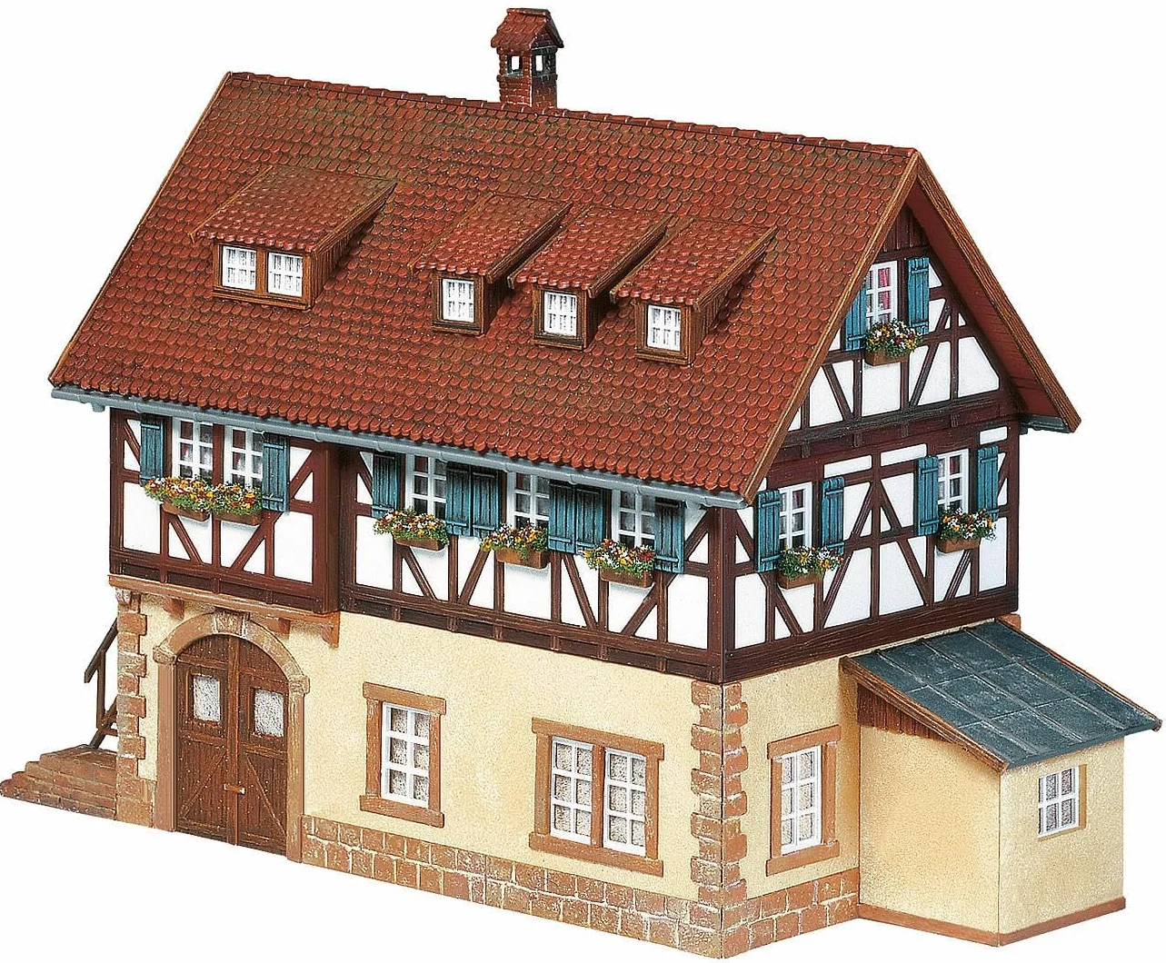 FALLER Domek z muru pruskiego, zestaw modelarski z 238 częściami 165 x 102 x 118 mm, akcesoria do modeli kolejek H0, model kolejki H0, dom jednorodzinny z muru pruskiego