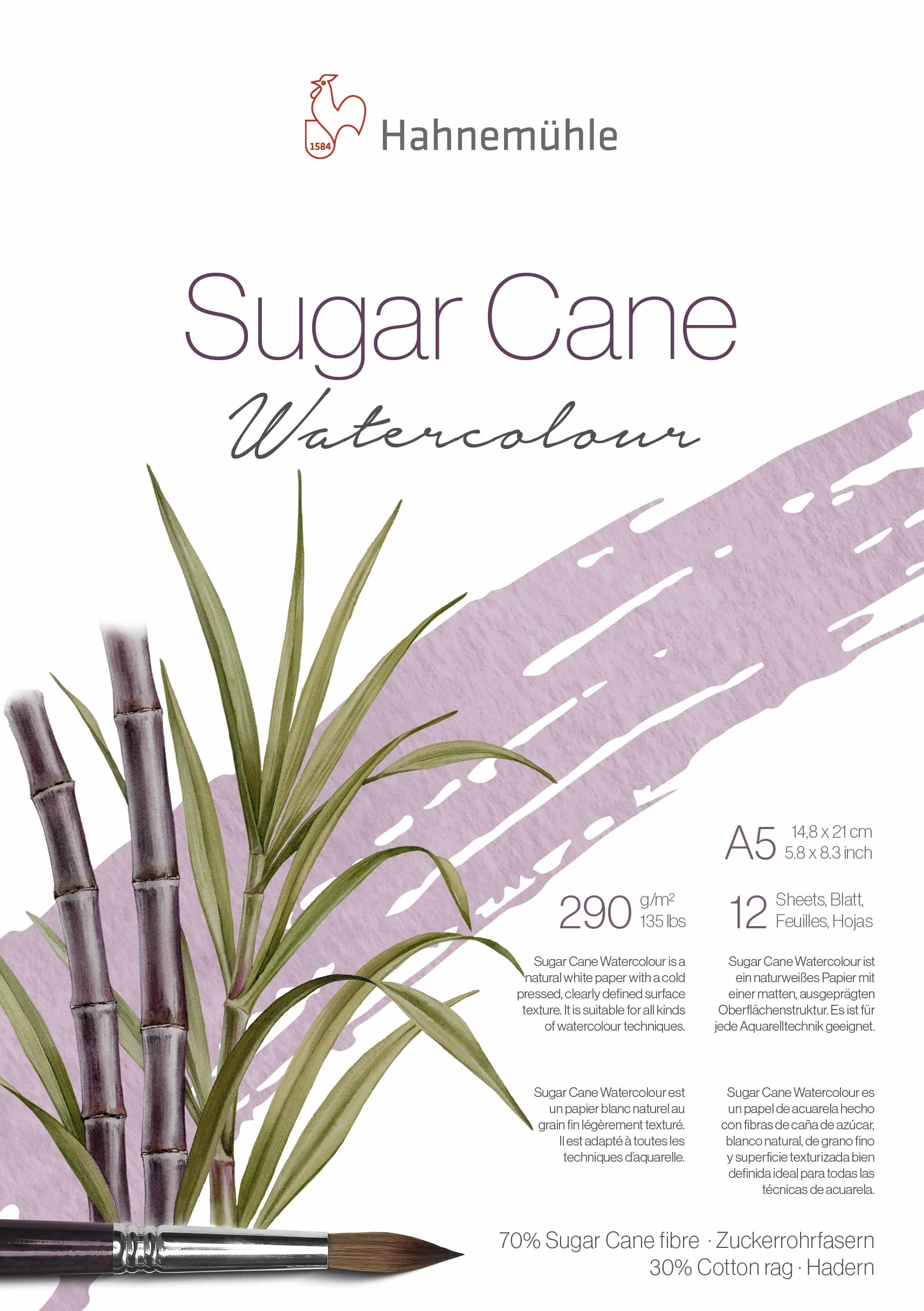 Hahnemühle Sugar Cane Watercolour, papier akwarelowy z trzciny cukrowej, 290 g/m², naturalna biel, 12 arkuszy (DIN A5)