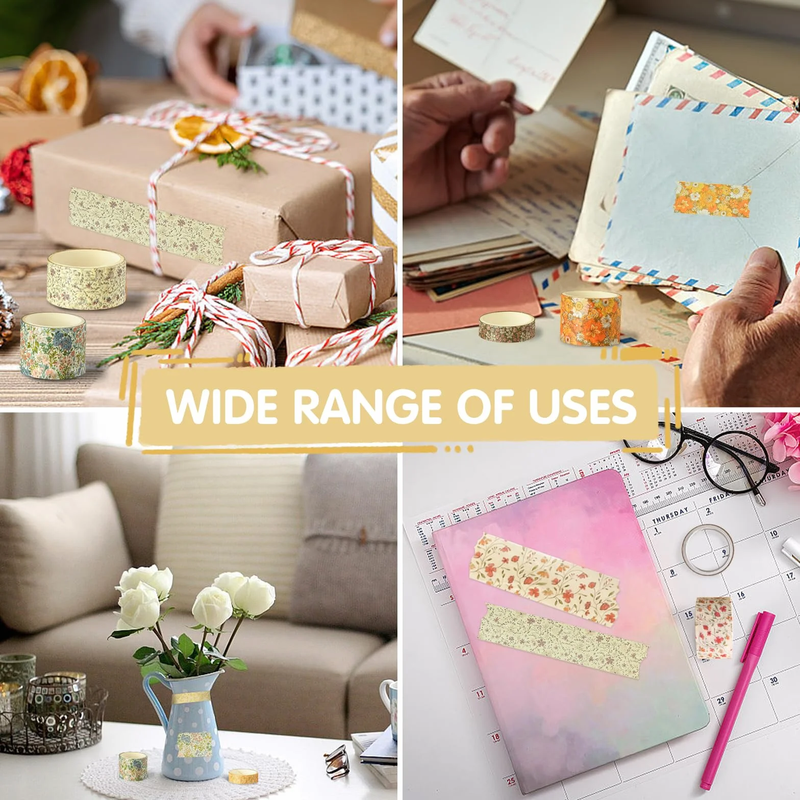VINEST 12 rolek taśm Washi, kolorowe dekoracyjne taśmy klejące, taśma Washi Tape Scrapbooking Materiały Kolorowe wstążki, papier do scrapbookingu do majsterkowania, sortowanie przedmiotów DIY