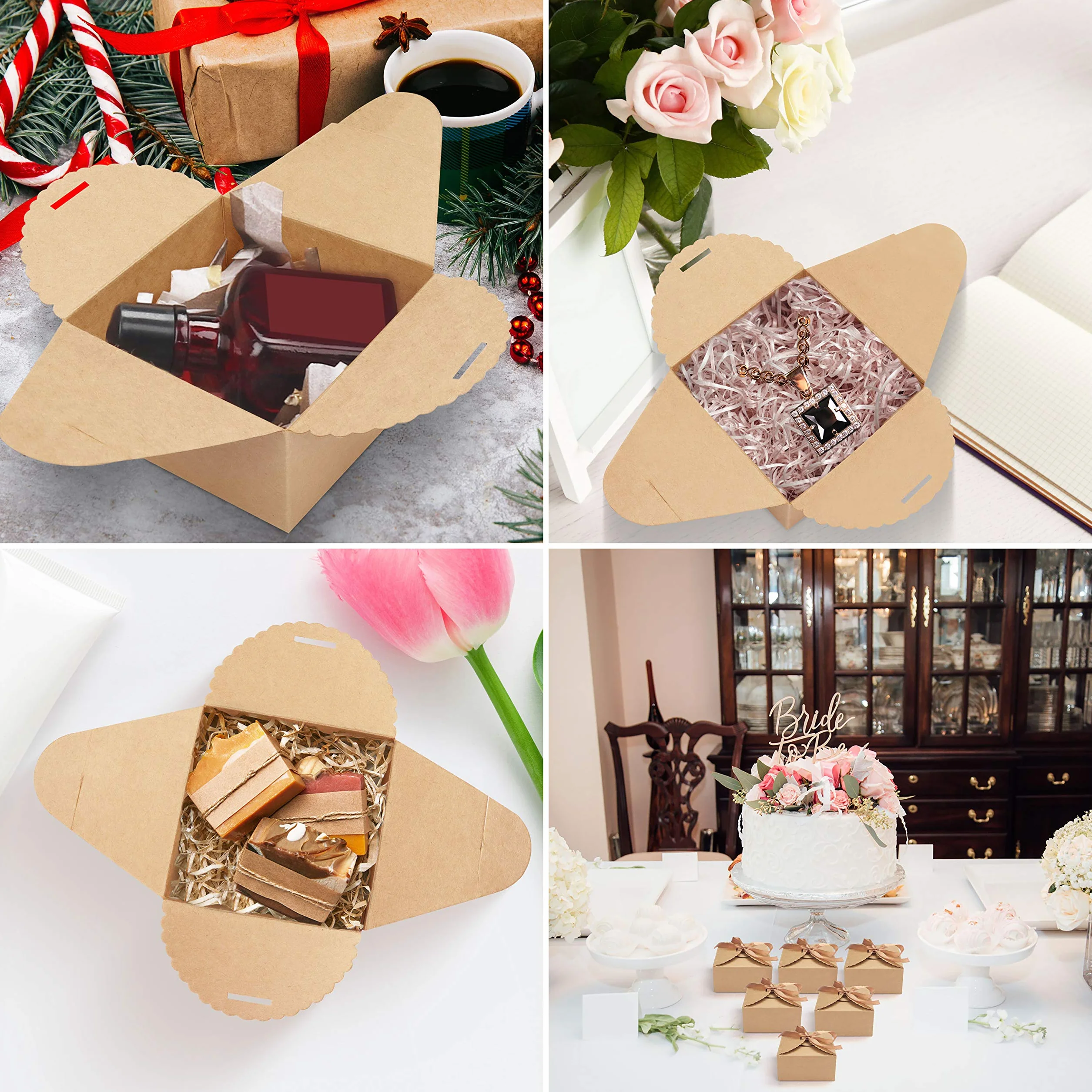 Belle Vous Papierowe Kwadratowe Pudełka z Brązową Wstążką (50-Pak) - 12 x 12 x 6 cm - Małe Pudełka na Domowej Roboty Prezenty i Upominki