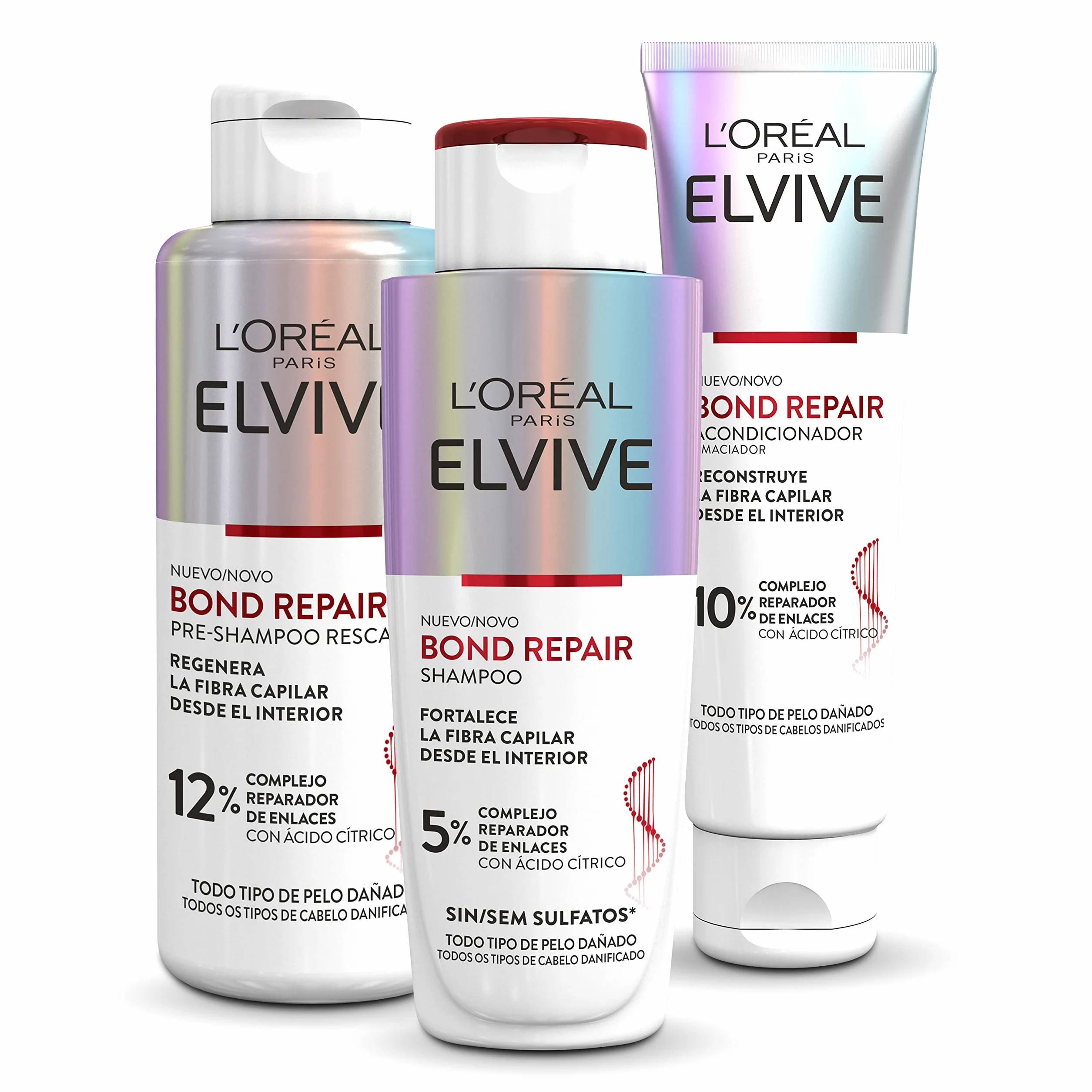 L'Oréal Paris Elvive Bond Repair Skrzynia Rekonstrukcja wstępnego szamponu, szampon bez siarczanów, głęboka odbudowa odżywka, zabieg do naprawy zniszczonych włosów, wielokolorowy