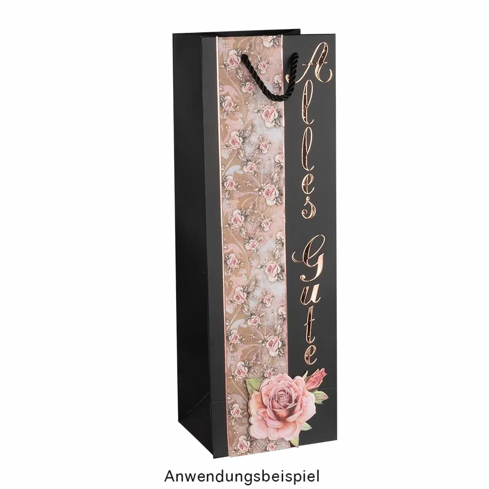 Ideen mit Herz torebki prezentowe | 36 x 12 x 10 cm | torebki prezentowe na butelki | 10 sztuk | idealne do wręczania wina, szampana i sektu (czarne matowe)