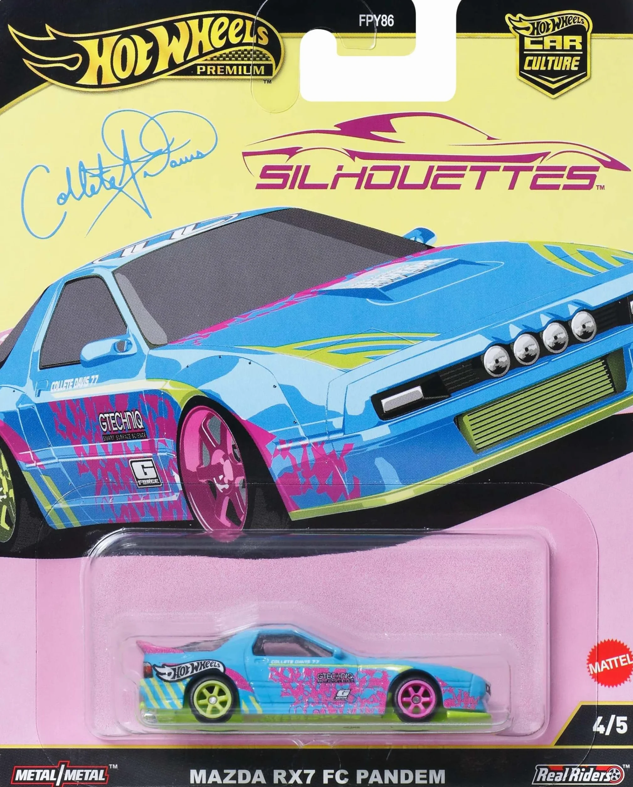 Hot Wheels Premium Car Culture zabawkowy samochód w skali 1:64, odlew ciśnieniowy, Mazda RX7 FC Pandem, sylwetka pojazdu z prawdziwymi oponami Riders