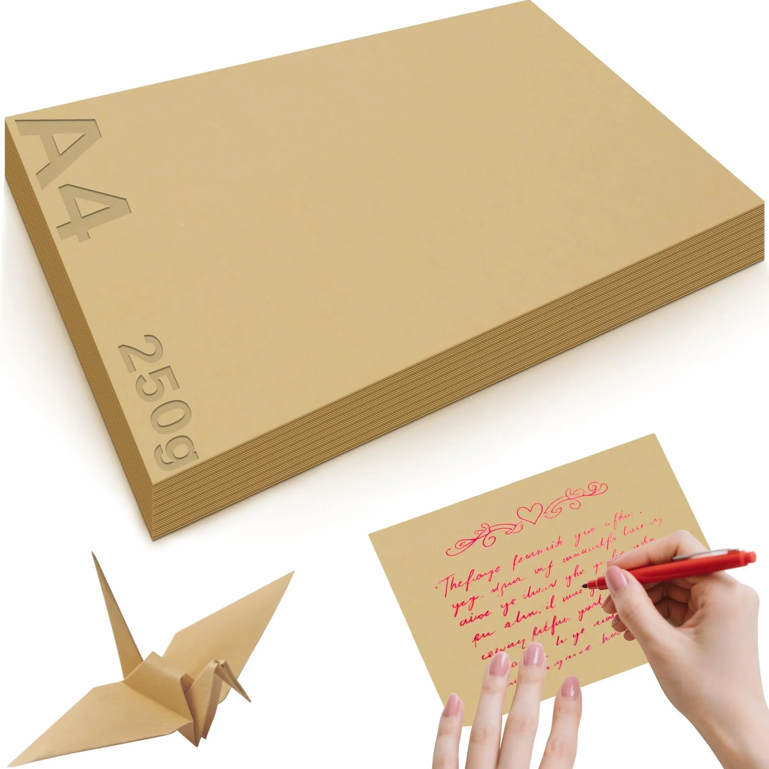 Mbsomnus 60 arkuszy papieru kartonowego A4, brązowy papier do drukarek, 297 x 210 mm, gruby papier do zaproszeń, ślubnych kartek DIY