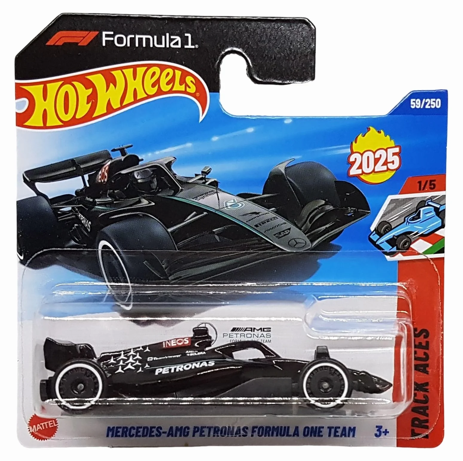 Hot Wheels Mercedes-AMG Petronas Formula One Team – Track Aces 1/5 – HYX78 – Short Card – F1 samochód wyścigowy – Mattel 2025-1:64