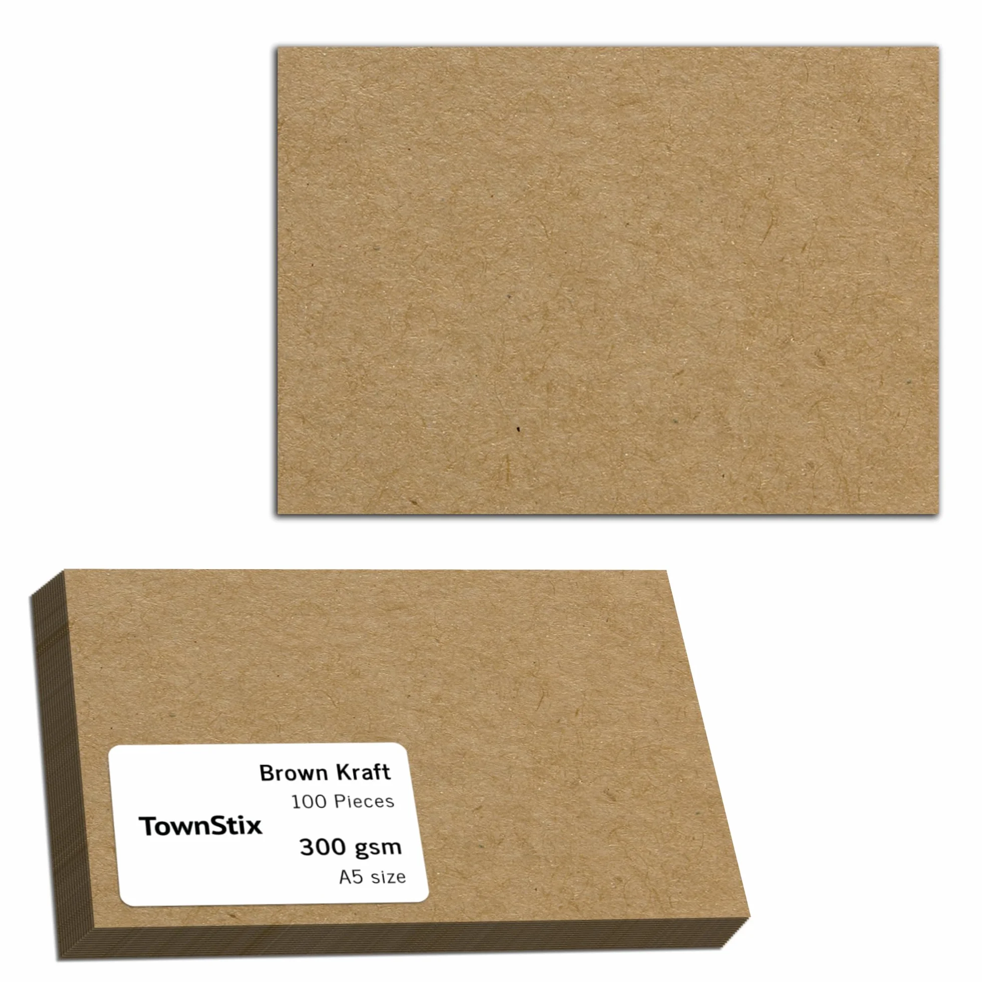 100 Arkuszy, 300 g/m² - Brązowy Papier Karton Kraft Kraftowy Pakowy Karta A5