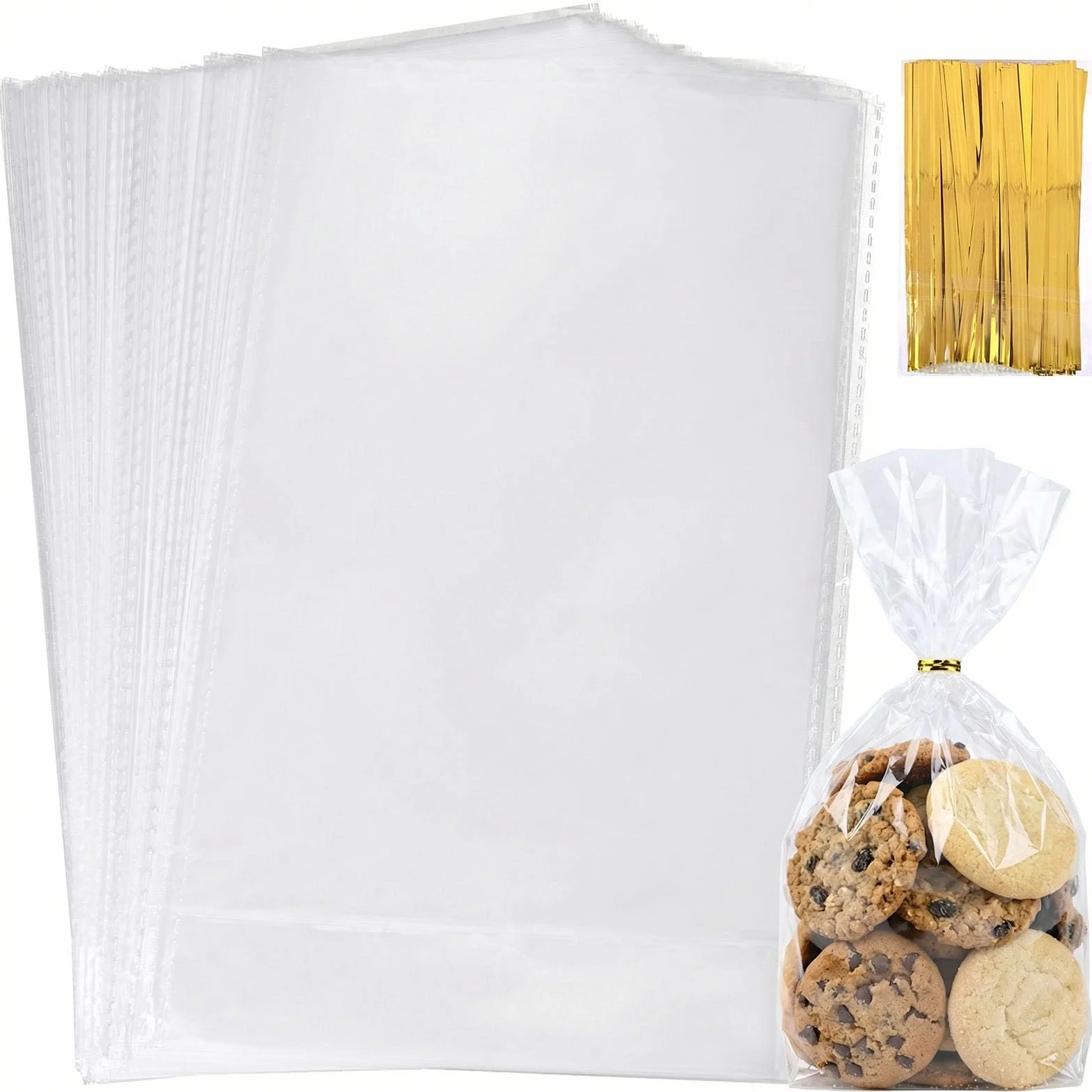 HAKACC 100 sztuk przezroczystych torebek na słodycze, torebki celofanowe 15 x 25 cm, przezroczyste kwadratowe torebki na słodycze, upominki, słodycze na urodziny dzieci, prezenty dla gości