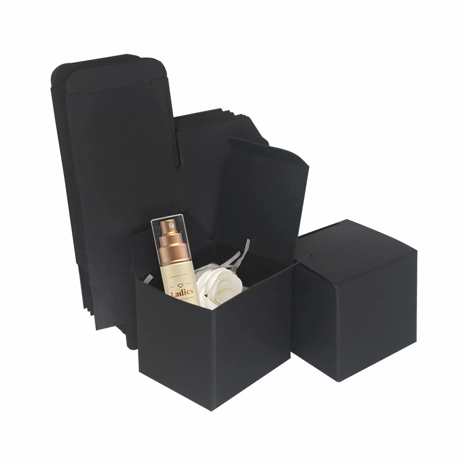 STRBOXONG Czarne pudełka prezentowe Kraft, 50 x 50 x 50 mm, małe mini puste pudełka prezentowe z pokrywkami na prezenty, pudełka na słodycze na imprezy, wesela lub urodziny (50 sztuk)