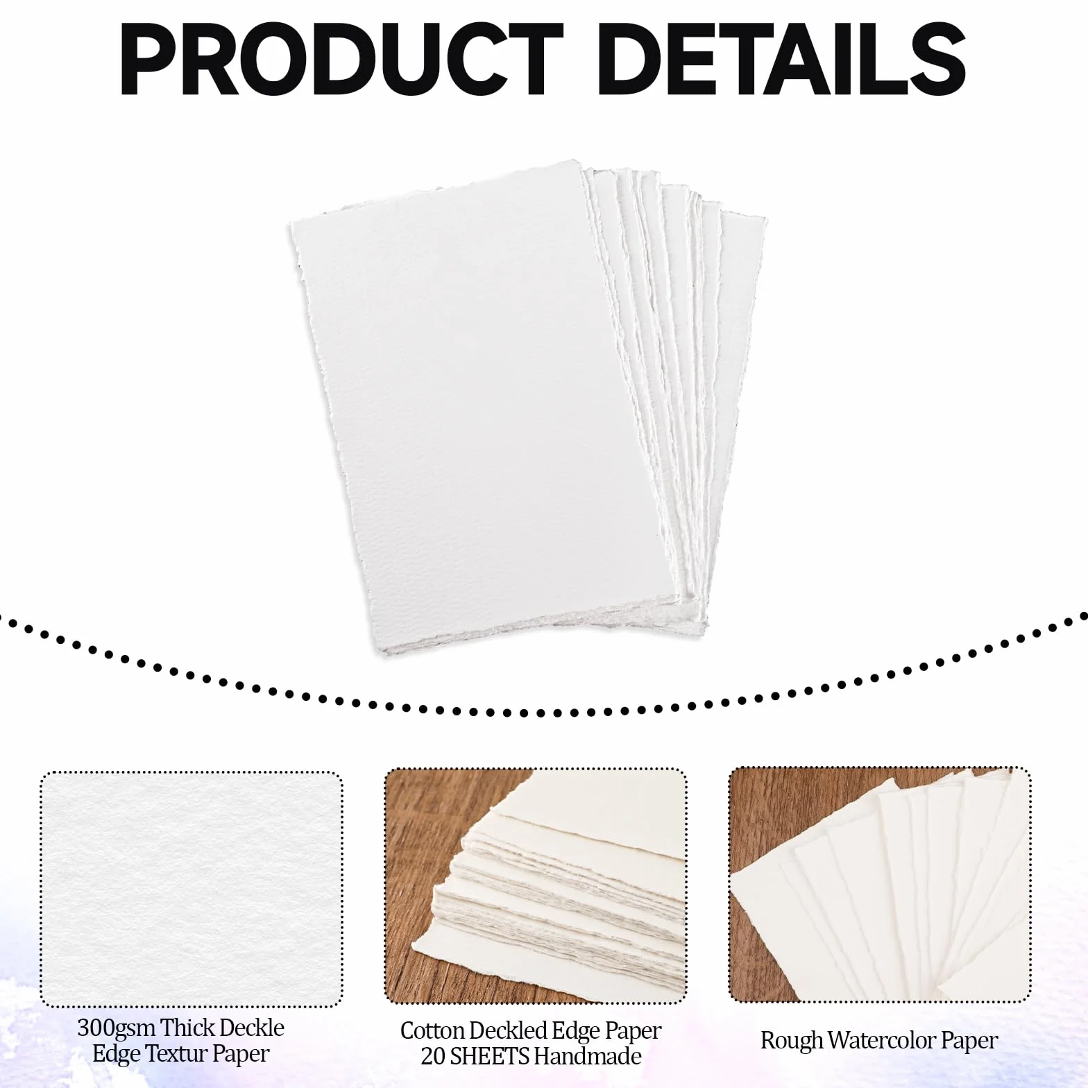 20 sztuk bawełnianego papieru akwarelowego, 15 x 10 cm z krawędzią, szorstki teksturowany 300 g/m², luzem, do pisania, kaligrafii, zaproszeń i rękodzieła (biały)