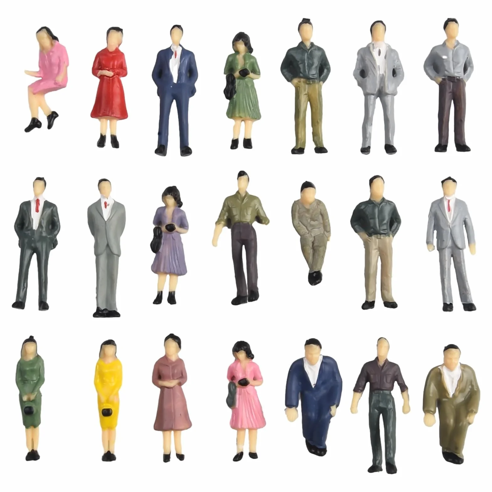 50 sztuk figurek ludzi, mini architektoniczne figurki plastikowe, model w skali 1:50, pociągi architektoniczne, figurki malowane stojące i siedzące ludzi, do domku dla lalek, parku kolejowego, ulicy