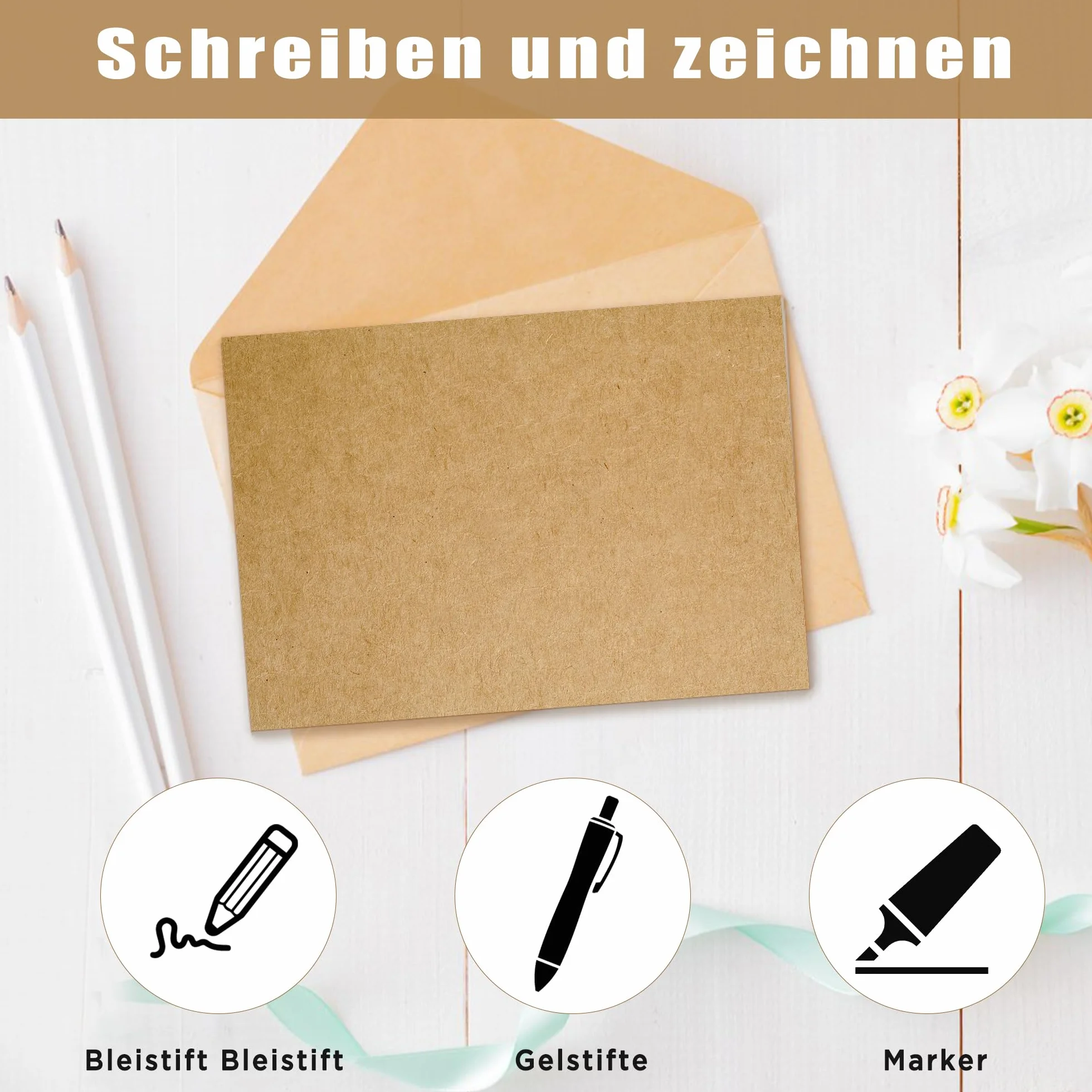 YSDMY 100 arkuszy papieru siarczanowego A6, 350 g/m², 14,5 x 9,5 cm, brązowy + biały