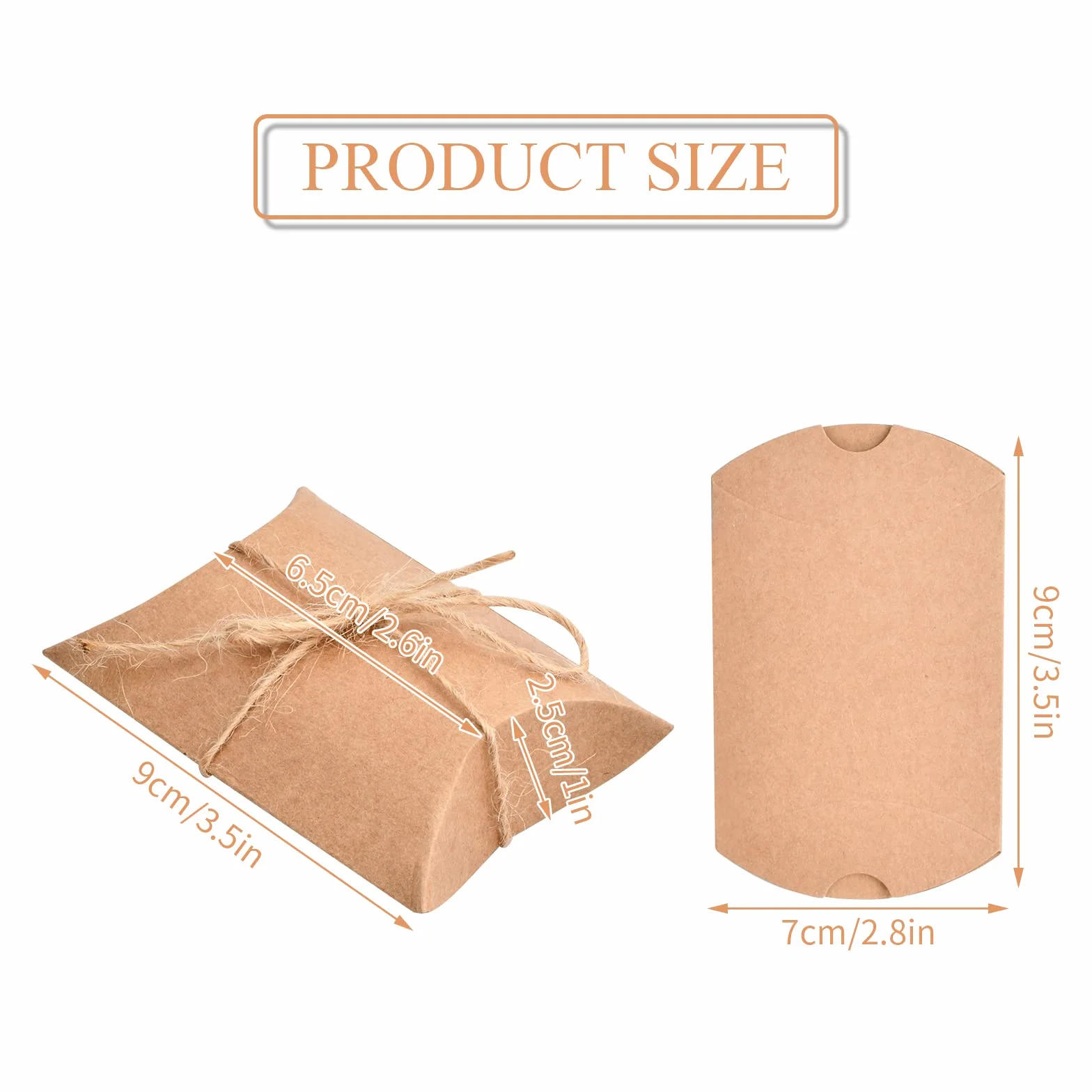 50 sztuk pudełek prezentowych z papieru kraft, pudełko w kształcie poduszki ze sznurkiem jutowym, w stylu vintage, pudełko prezentowe na słodycze, małe pudełko prezentowe na wesele, urodziny, imprezę