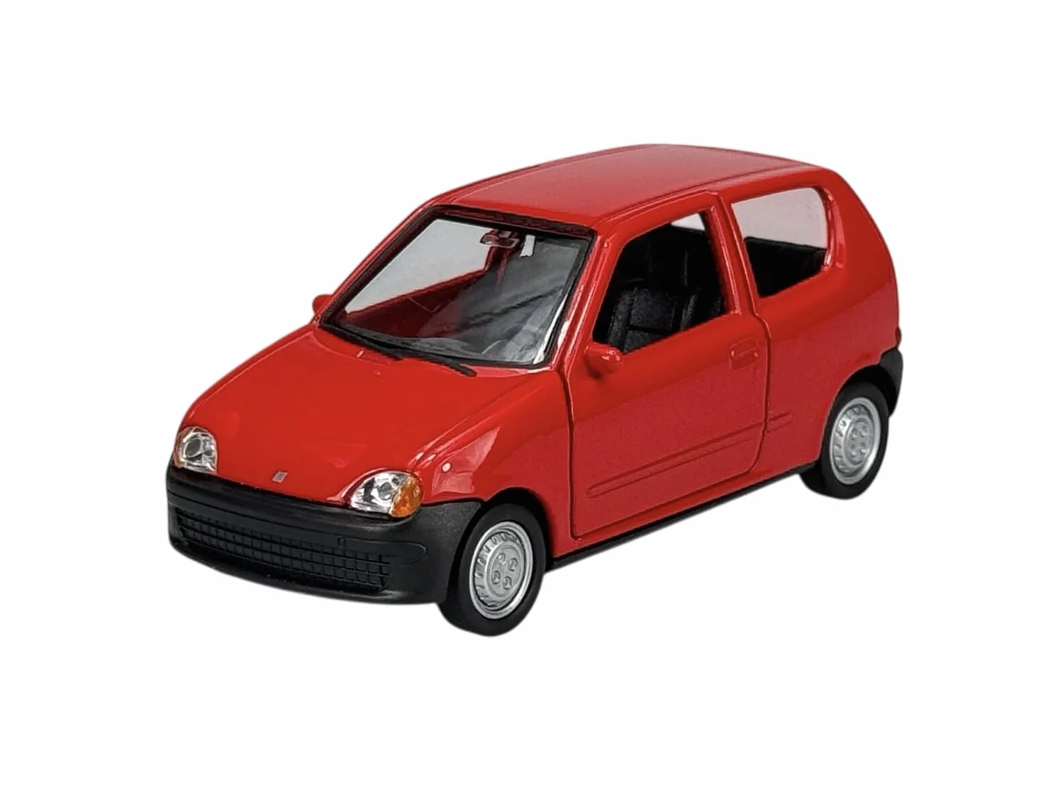 Welly model samochodu, kompatybilny z FIAT Seicento, czerwony, ok. 1/34-1/39, metalowy model samochodu, odlew w skrzynce