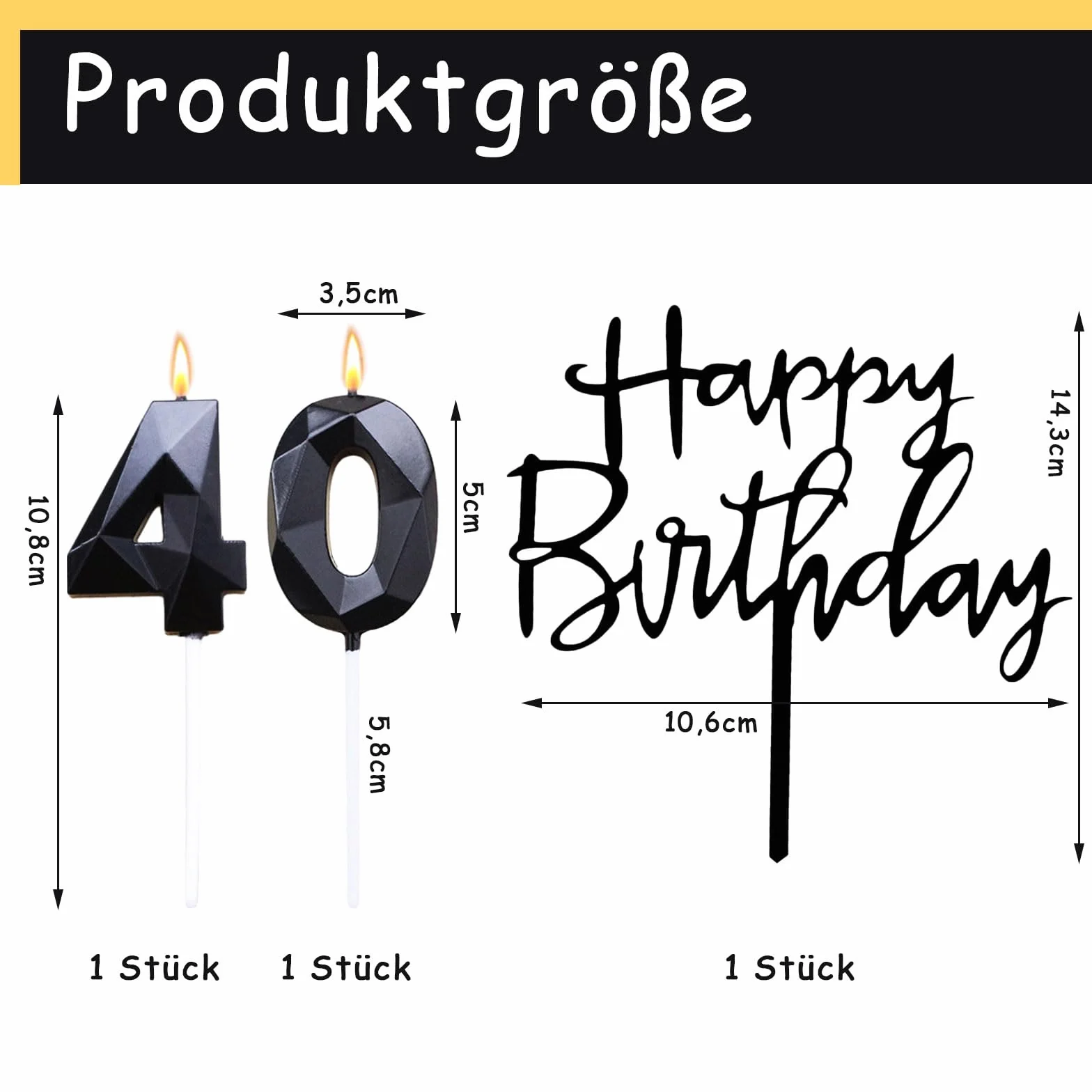 Bolosa 40. urodziny świeca dla mężczyzny i kobiety – Happy Birthday, świece cyfrowe na imprezę (czarna)