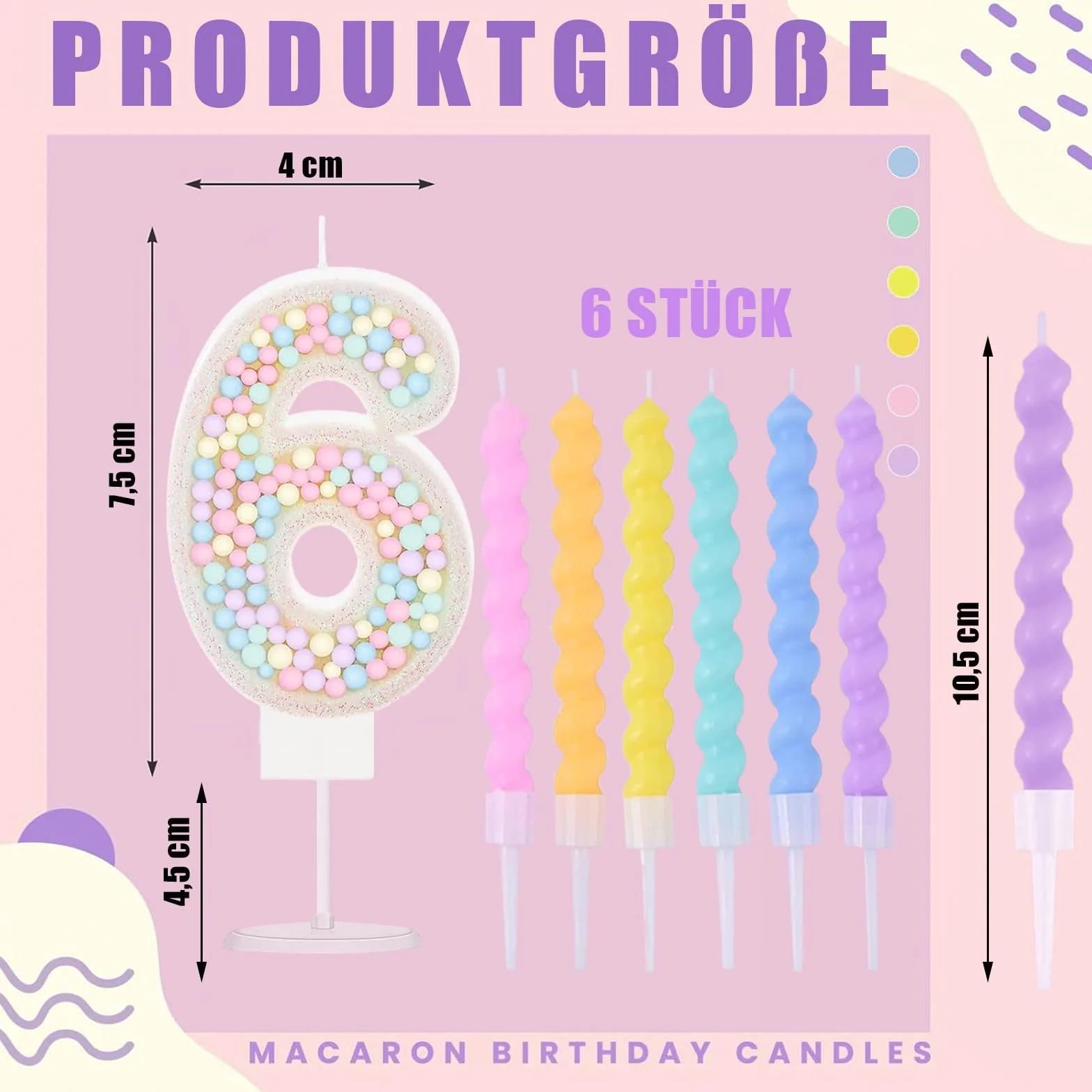 Świece urodzinowe cyfry makaronik (kolor cukierków 6)