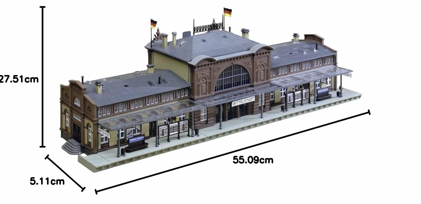FALLER Bahnhof Mittelstadt zestaw modelarski z 335 częściami 446 x 160 x 130 mm I model kolejki akcesoria H0 Budynek I model kolejki H0 stacja kolejowa, Divers