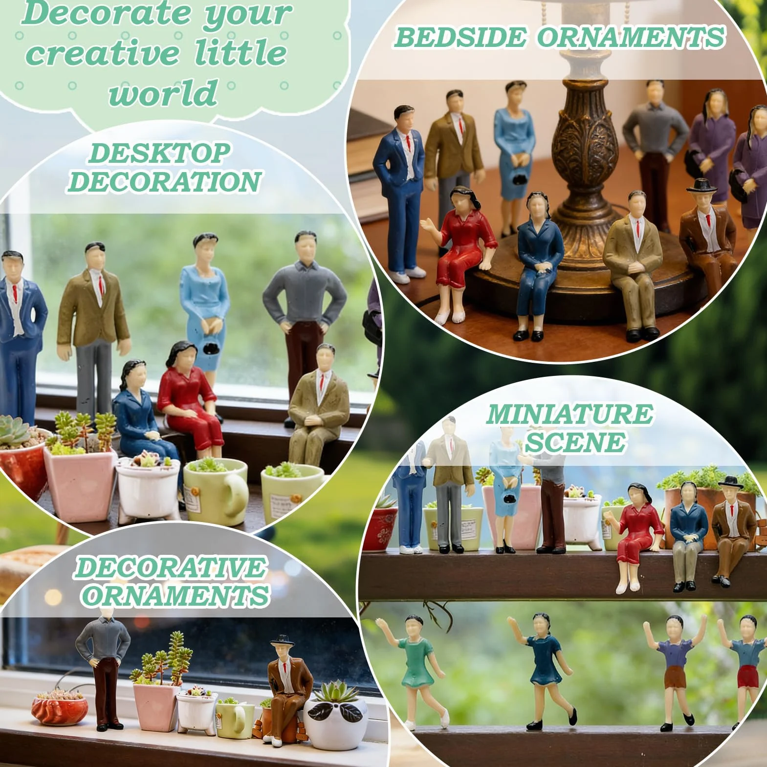 Miniaturki postaci ludzkich, 14 sztuk, skala 1:25, figurki do modeli kolejowych, miniaturowe figurki ludzi, postacie siedzące i stojące w różnych pozach,symulacja scenariusza