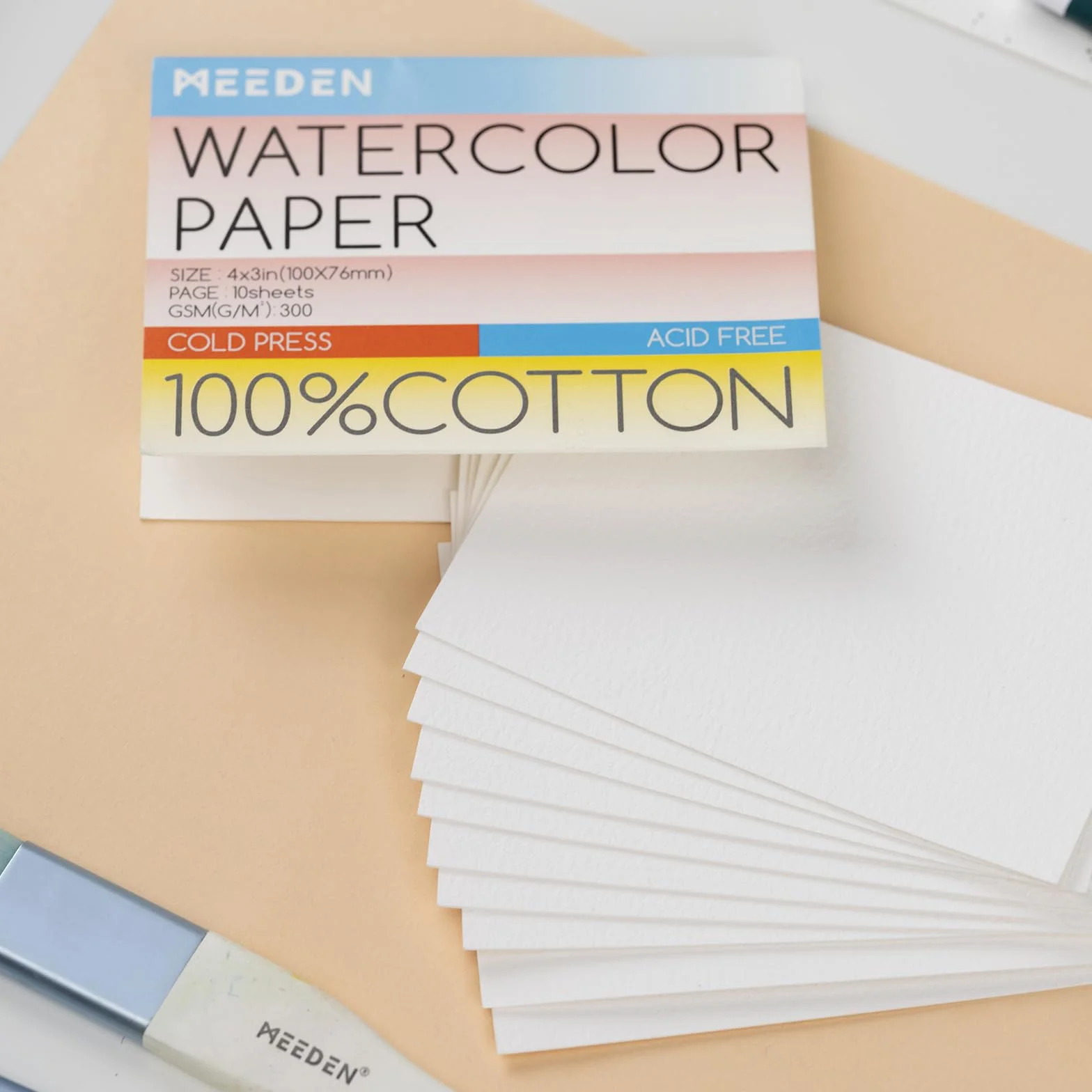 MEEDEN 10 x 7,6 cm puste kartki z papieru akwarelowego, 50 szt. mini papier akwarelowy Cold Press w bulk, 100% bawełna, pocztówki do akwareli dla dorosłych i studentów (140lb/300gsm), 5×10 arkuszy