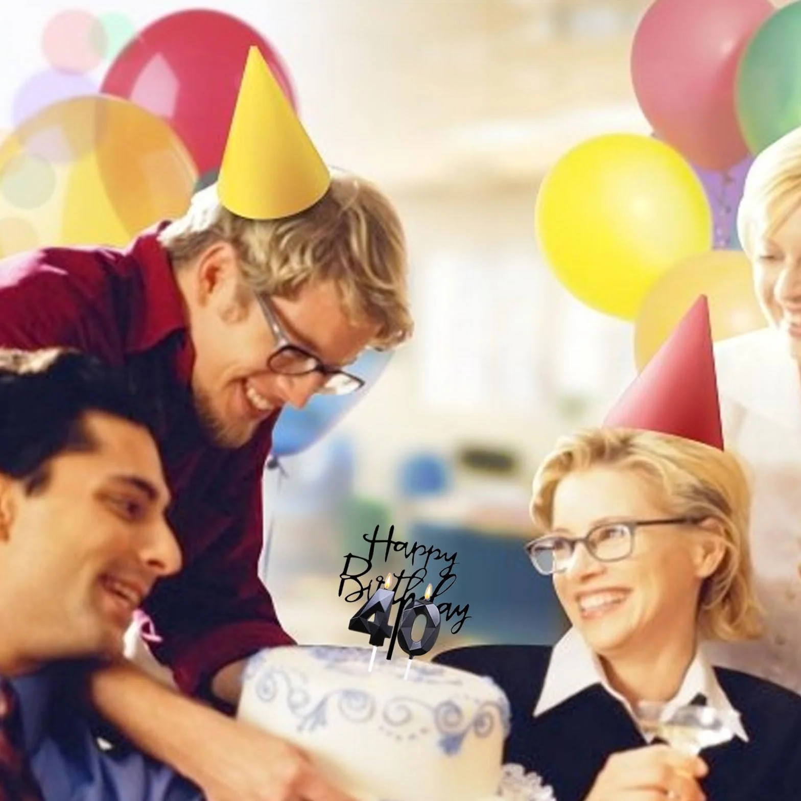 Bolosa 40. urodziny świeca dla mężczyzny i kobiety – Happy Birthday, świece cyfrowe na imprezę (czarna)