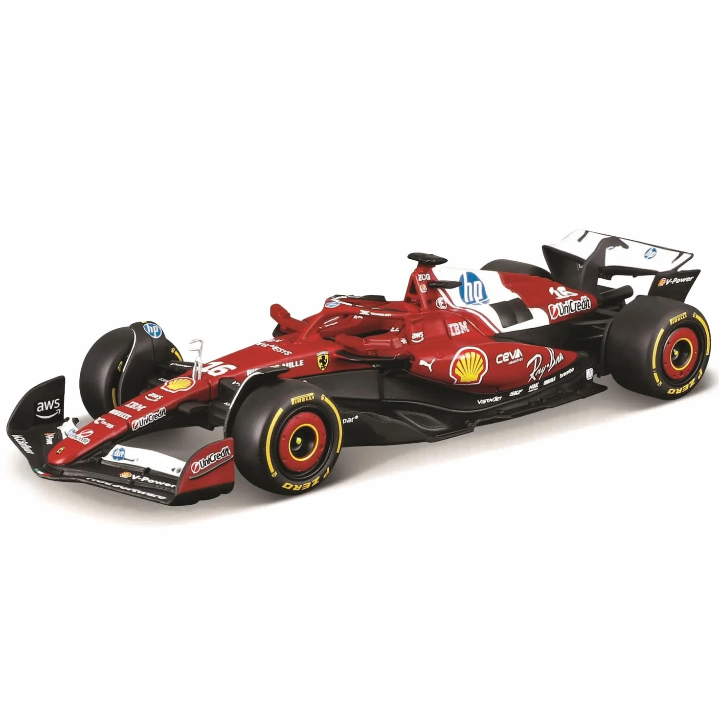 Bburago - Ferrari SF-25 F1 2025#16 Leclerc, samochód diecast w skali 1:43, szczegółowa replika bolidu Ferrari Formuły 1, oficjalna licencja Ferrari, zalecany wiek 3+ lata