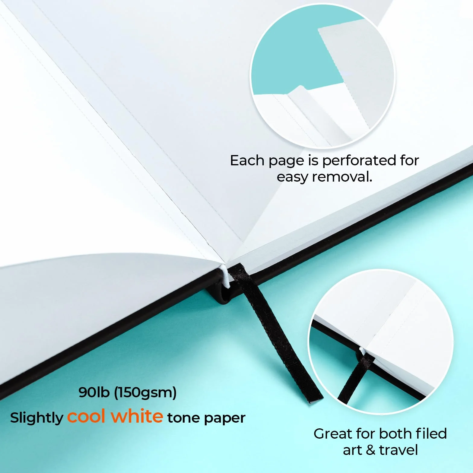 Ohuhu Dwustronny szkicownik A5 odporny na przebarwienia, papier 150 g/m² bez przebarwień, 120 stron (60 arkuszy), 14 × 21,6 cm (rozmiar A5), notatnik artystyczny ze skóry poliuretanowej w twardej