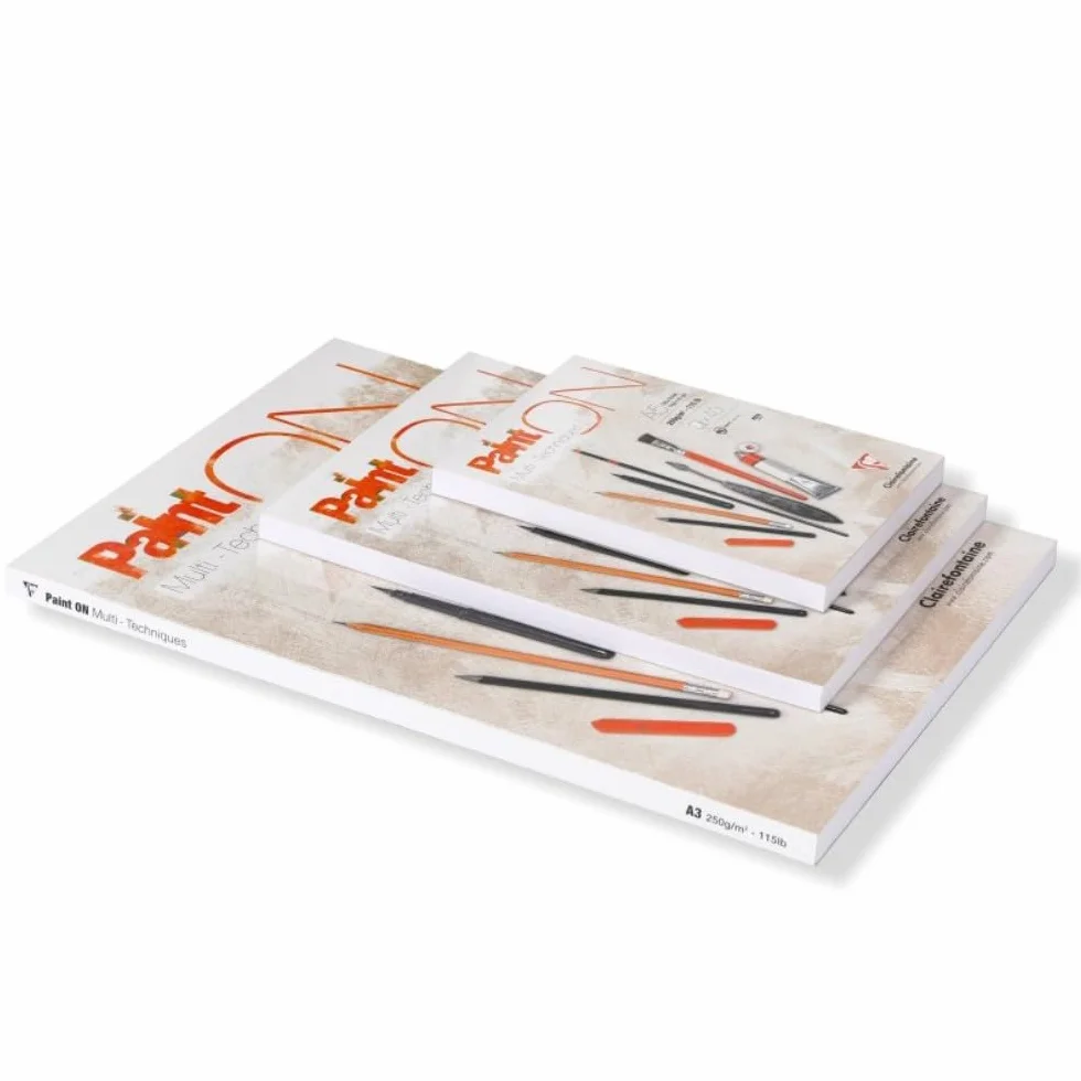Clairefontaine 96536C – Blok rysunkowy PaintON Multi-techniques – 40 arkuszy papieru do technik mieszanych z bardzo lekkim ziarnem – biały – A3 29,7x42 cm 250 g