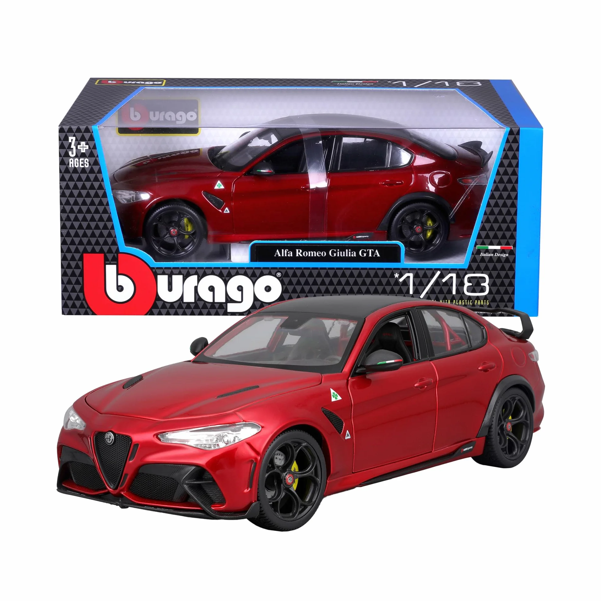 Bburago - Alfa Romeo Giulia GTA 2020, Samochód Diecast Skala 1:18, Szczegółowa Replika z 4 Otwieranymi Elementami, Kolor Czerwony, Licencja Alfa Romeo, Wiek 3+