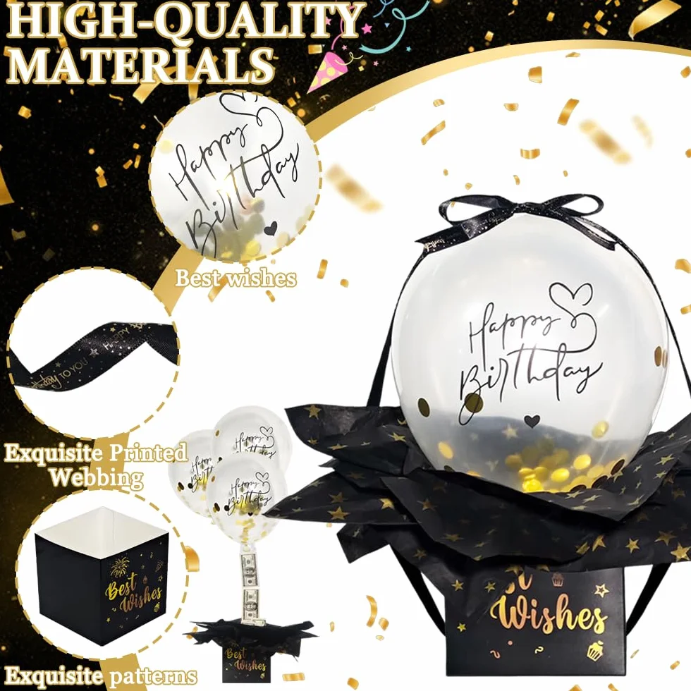 Pudełka na pieniądze z okazji urodzin, pudełko na prezent z balonem, kreatywne pudełko DIY, Geldgeschenke Geburtstag, Überraschungsbox mit Luftballons, rodzina, przyjaciele, romantyczne okazje (A)