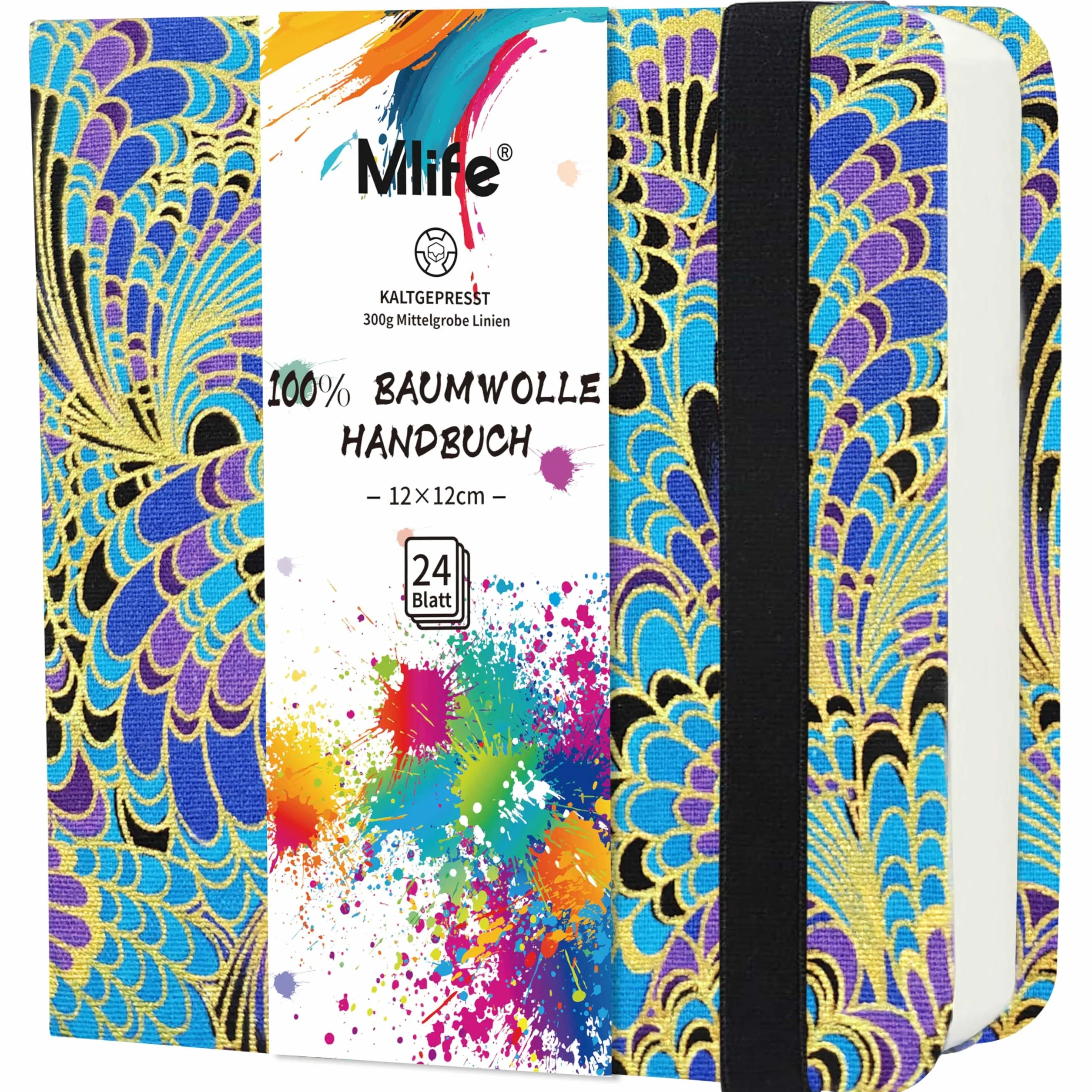 Mlife Dwustronny Szkicownik Akwarelowy Square, 100% Bawełna, 300 G/M², Bezkwasowy, Blok Akwarelowy Idealny Dla Miłośników Sztuki, Dorosłych I Studentów, 12,5 X 12,5 cm, Niebieskie Pióra