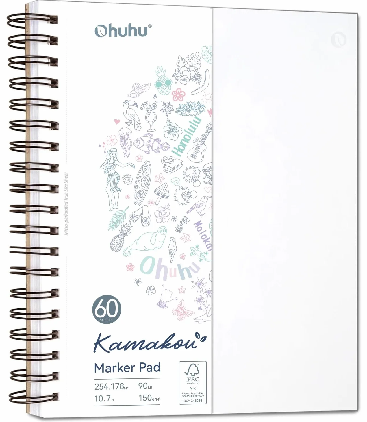 Ohuhu Sketchbook 18x25 cm, 150GSM Blok do Markerów bez Przeciekania dla Artystów, 60 Kartek/120 Stron Spirala, Papier do Rysowania Dwustronny, Nie Przecieka dla Markerów Alkoholowych