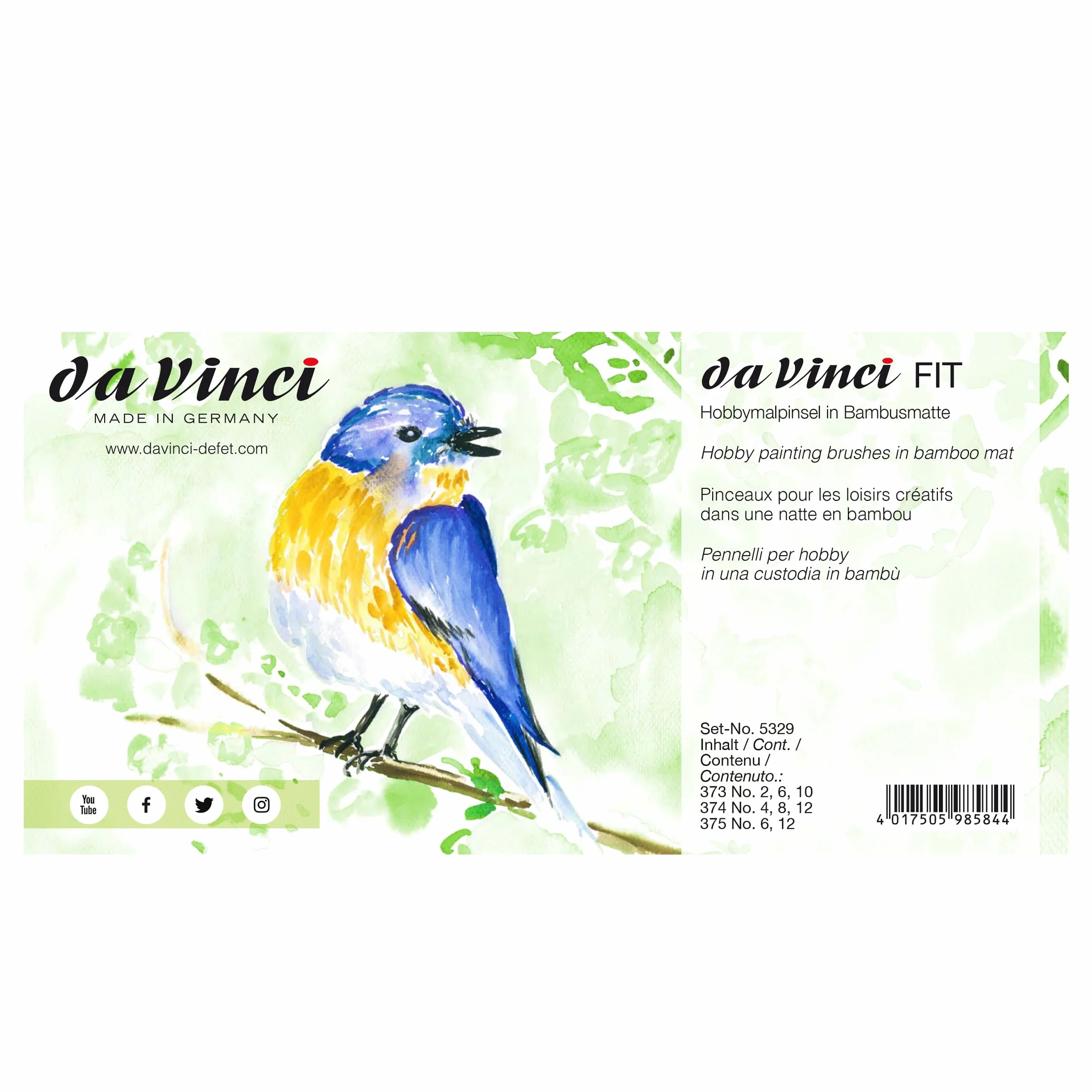 Da Vinci Pędzel do malowania hobbystycznego i szkolnego FIT w kolorze matowym, z krótką rączką, zielony, 5329