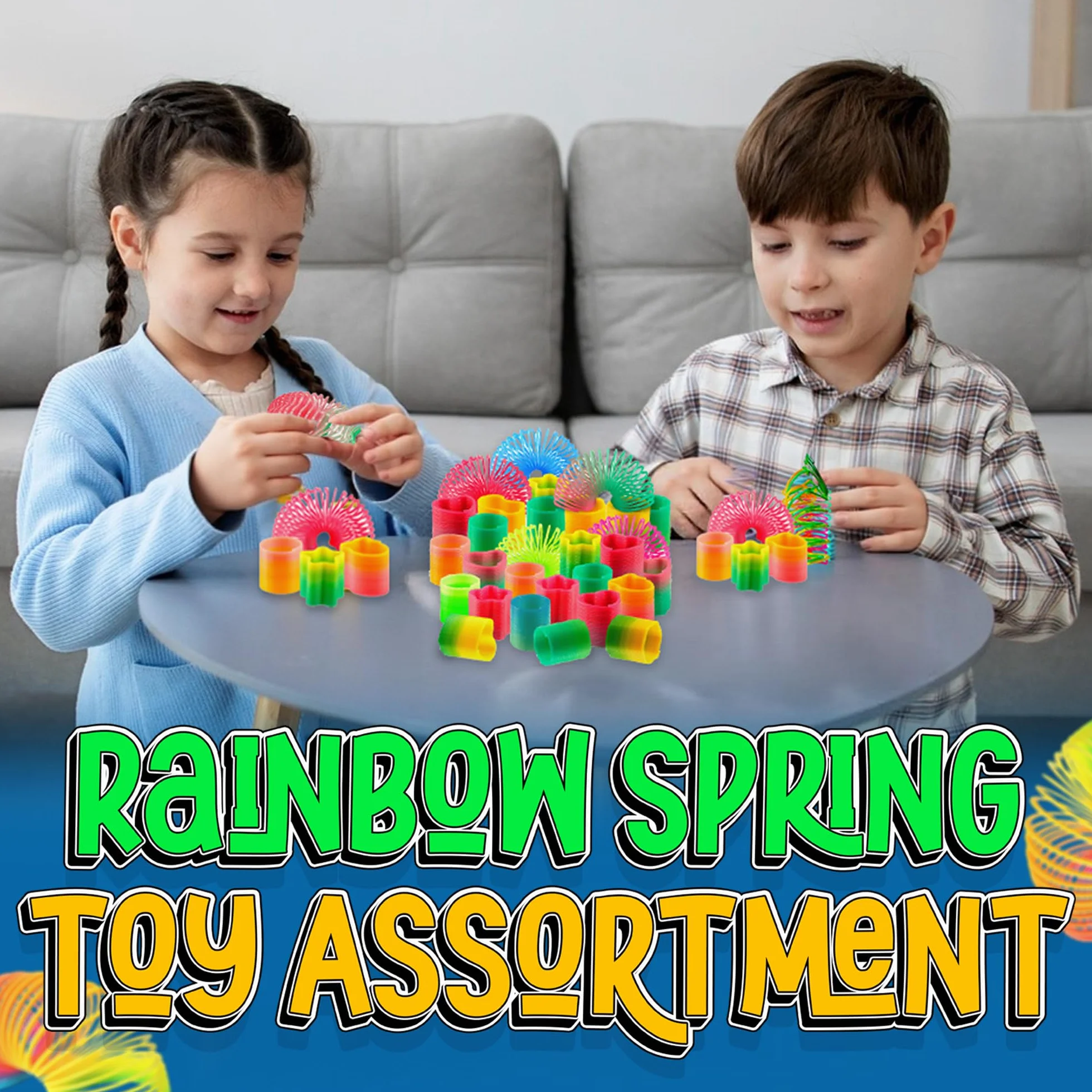 Zestaw zabawek Bedwina Rainbow Spring – 50 mini plastikowych sprężynek, jasne kolory, idealne do torebek z upominkami, nagród na imprezy i drobnych prezentów dla dzieci