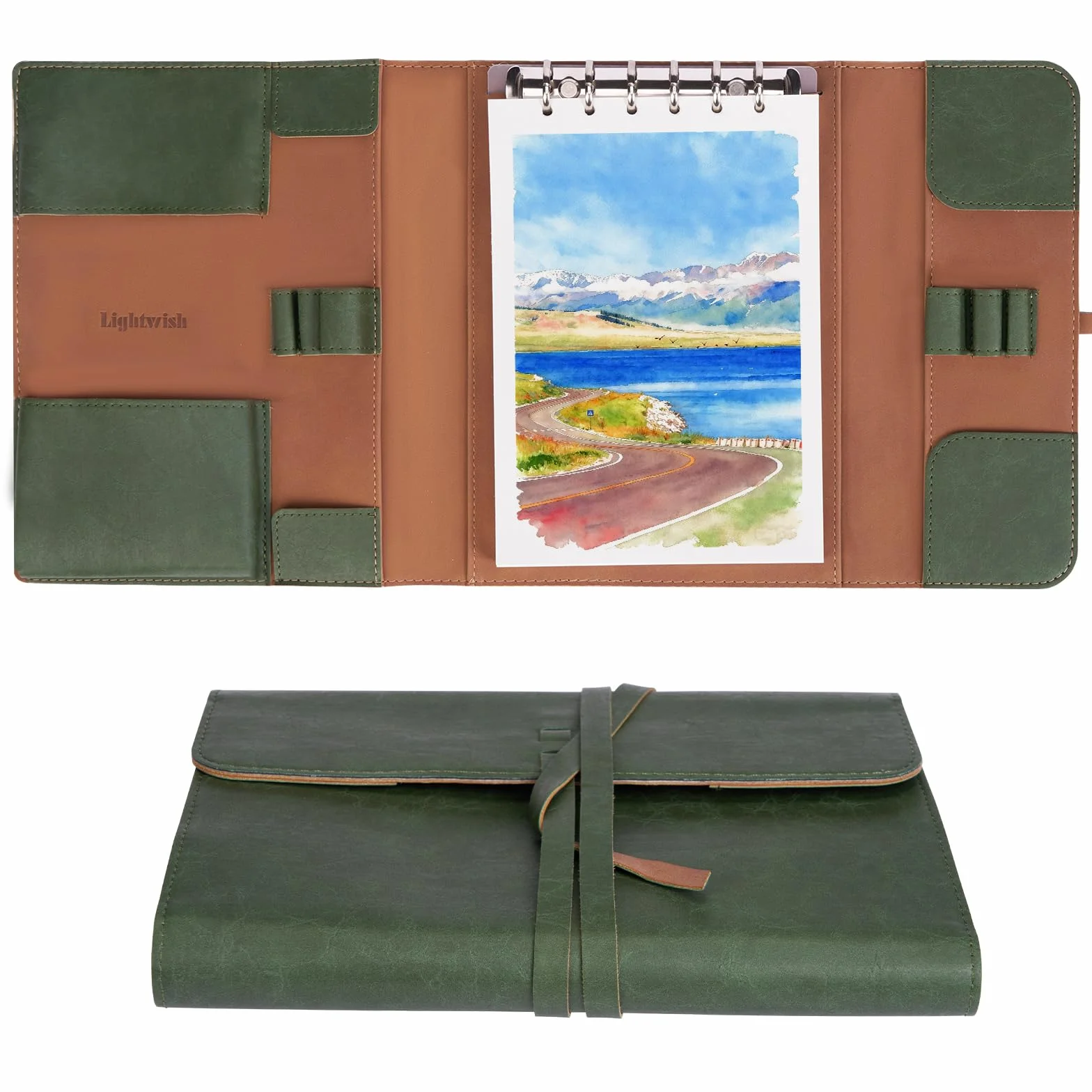 Lightwish Blok akwarelowy All-in-One – 14 x 21 cm tłoczenie na gorąco, akwarela, szkicownik z uchwytem na pędzle i torbą do przechowywania, 20 arkuszy bawełny 300 g/m², zdejmowane strony z mocną