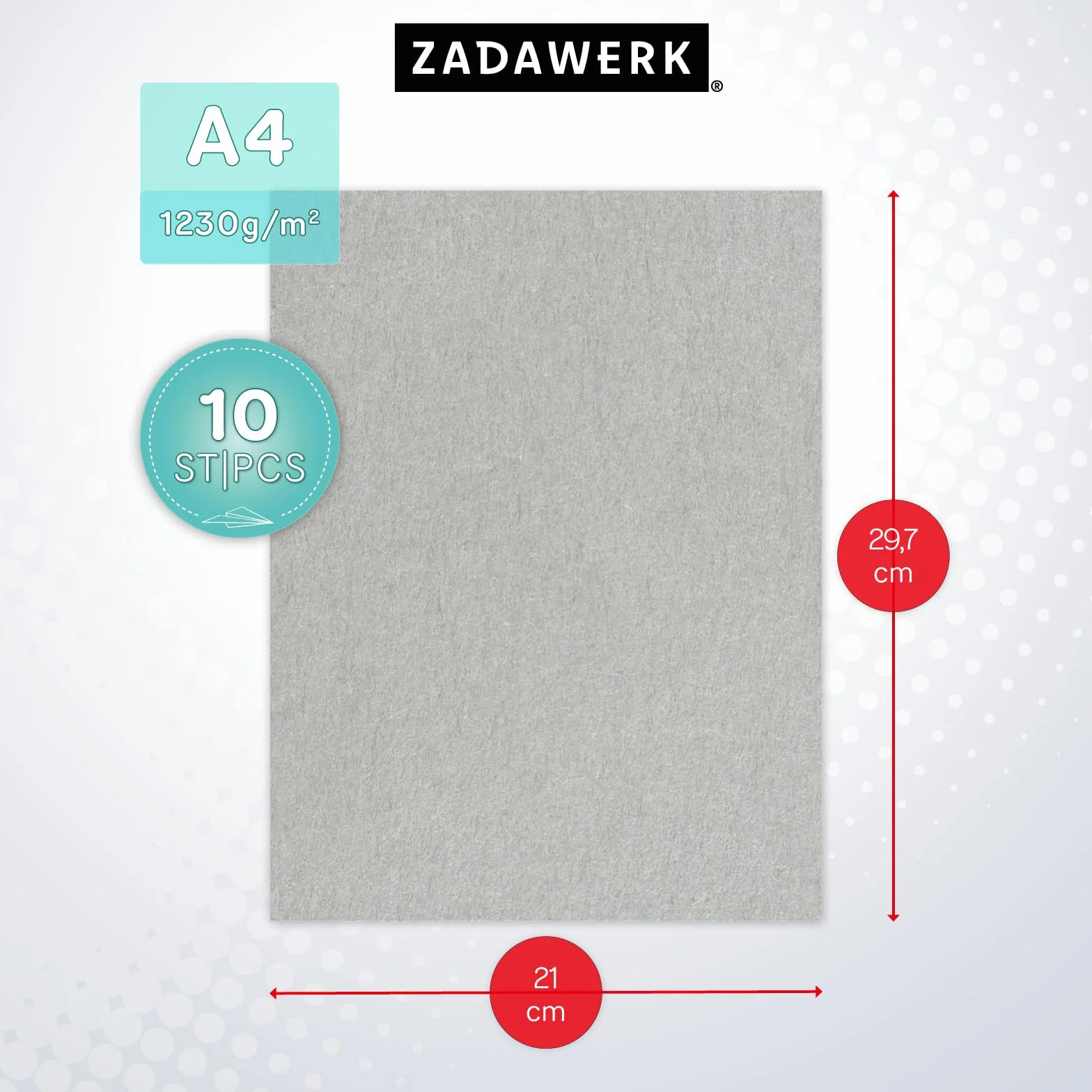 ZADAWERK Szary karton – 2 mm – 1230 g/m² – DIN A4 – tektura introligatorska szara – 10 sztuk grubości – karton do majsterkowania – tektura modelarska – karton wkładany – tektura archiwalna – karton na