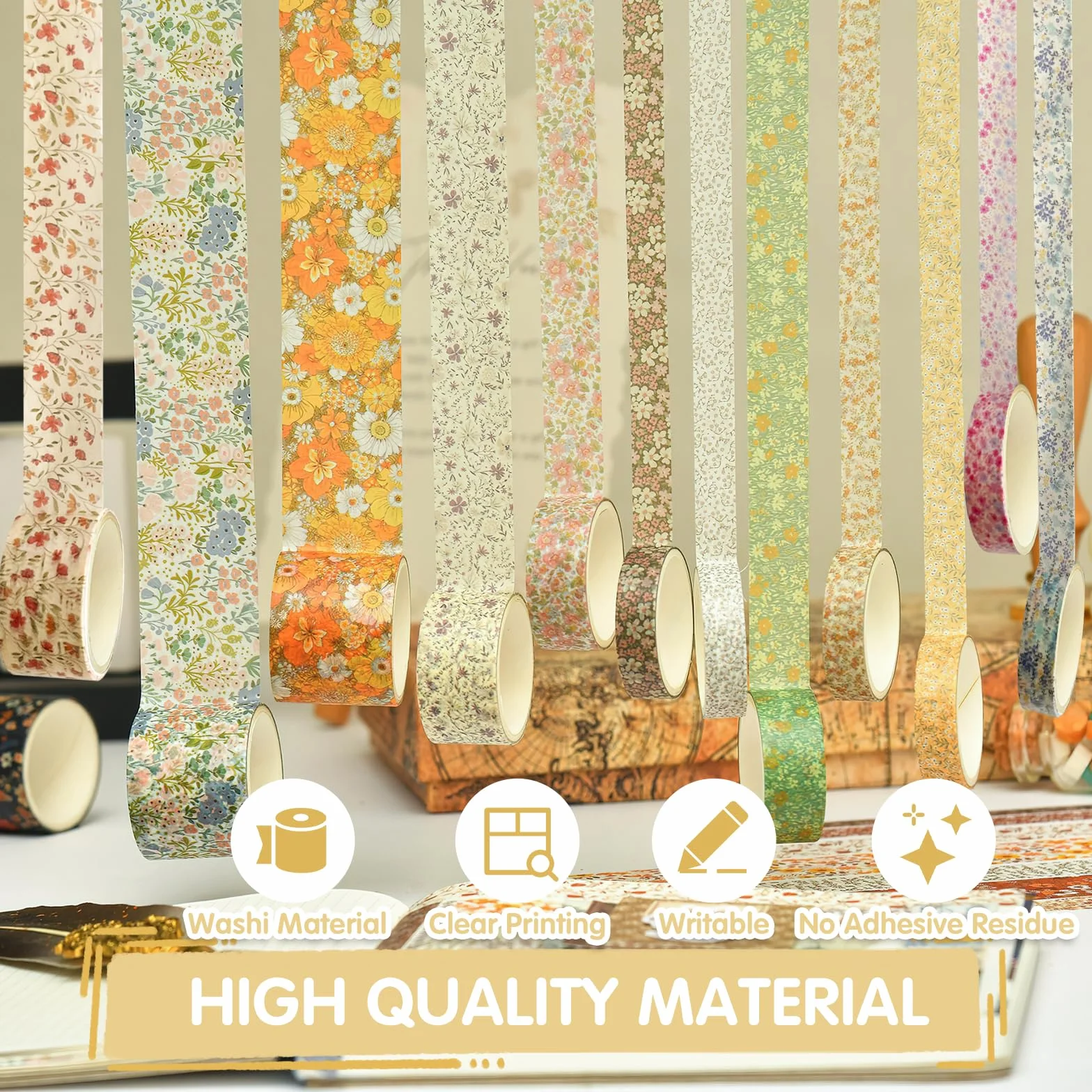 VINEST 12 rolek taśm Washi, kolorowe dekoracyjne taśmy klejące, taśma Washi Tape Scrapbooking Materiały Kolorowe wstążki, papier do scrapbookingu do majsterkowania, sortowanie przedmiotów DIY